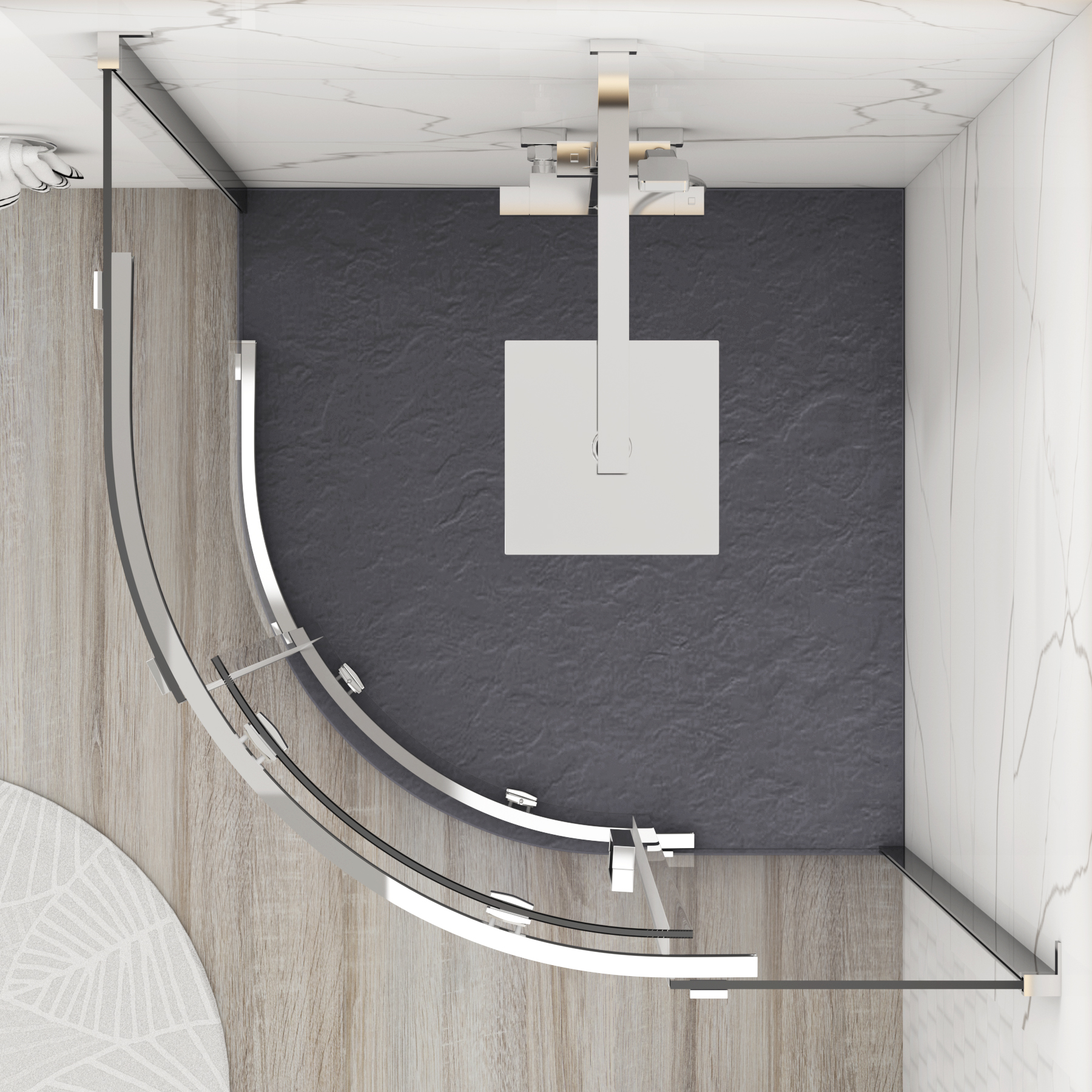 Chelsea Single Door Quadrant Shower Enclosure with Grey Stone Tray 8mm Easy Clean Glass, 1950mm Tall - Chrome