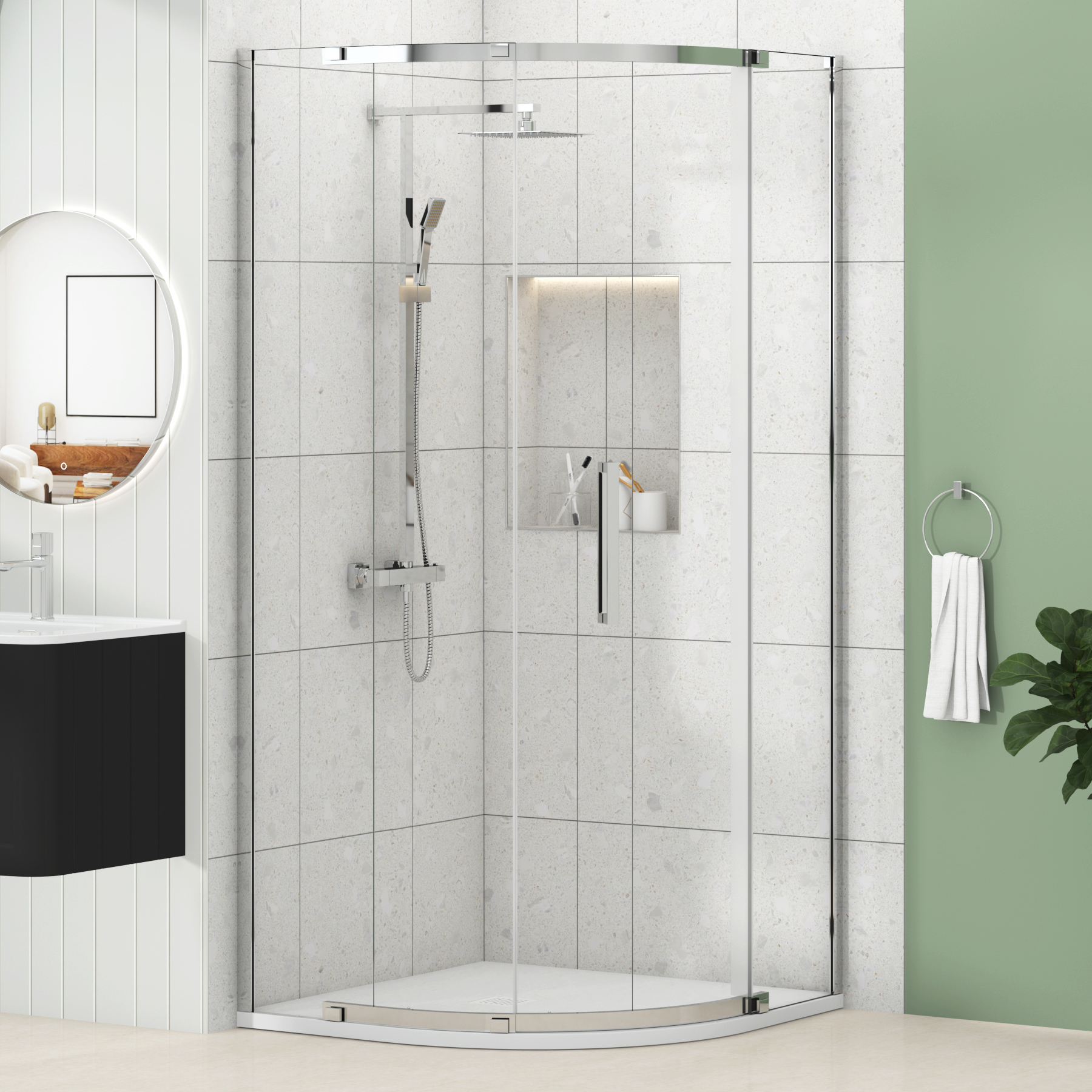 Chelsea Single Door Quadrant Shower Enclosure with White Stone Tray 8mm Easy Clean Glass, 1950mm Tall - Chrome