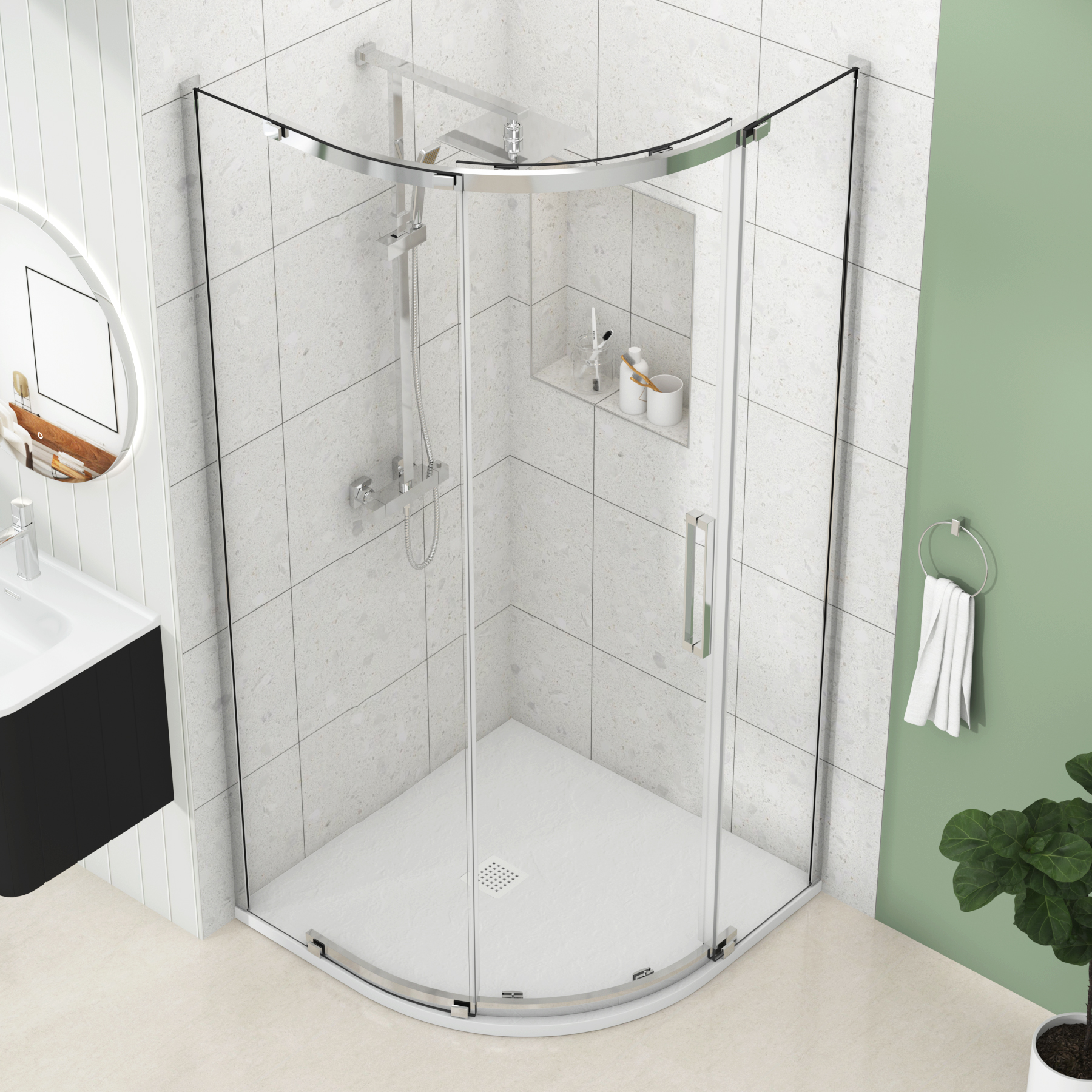 Chelsea Single Door Quadrant Shower Enclosure with White Stone Tray 8mm Easy Clean Glass, 1950mm Tall - Chrome