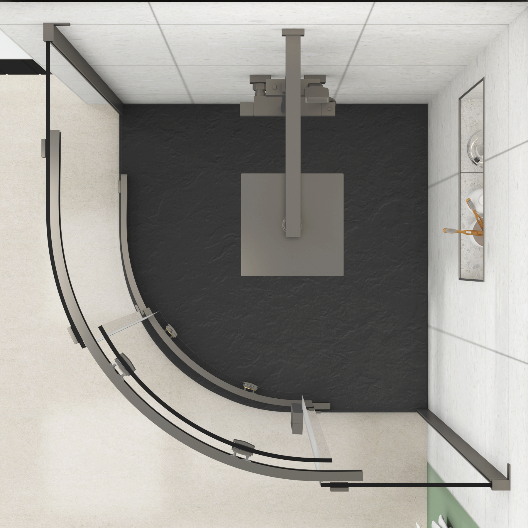 Chelsea Single Door Quadrant Shower Enclosure with Black Stone Tray 8mm Easy Clean Glass, 1950mm Tall - Gun Metal Grey