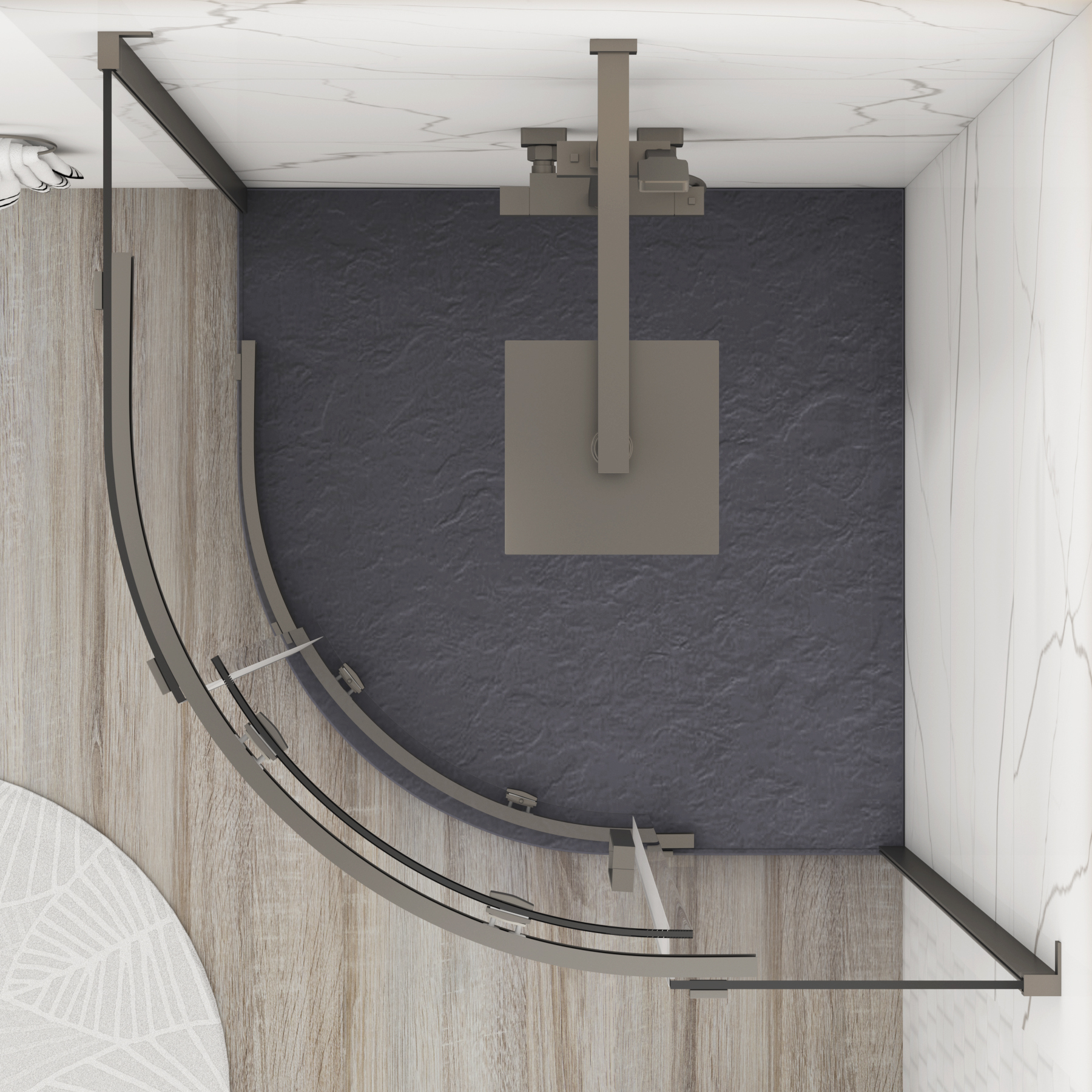 Chelsea Single Door Quadrant Shower Enclosure with Grey Stone Tray 8mm Easy Clean Glass, 1950mm Tall - Gun Metal Grey