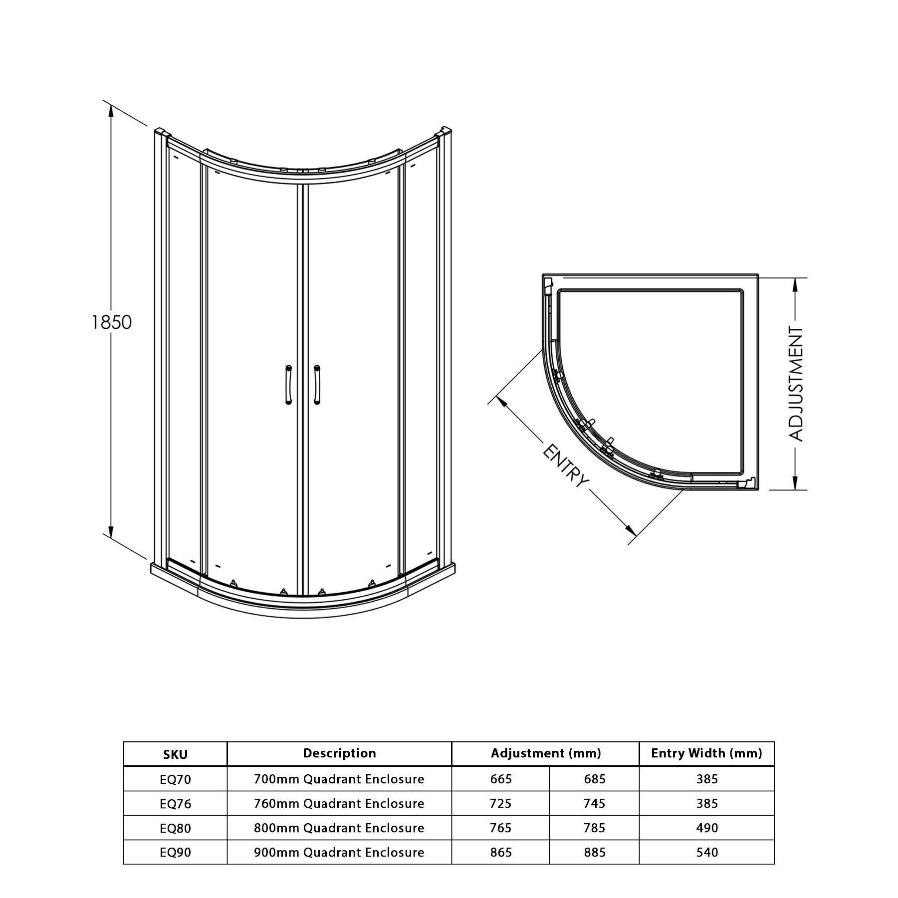 Imperial Quadrant Shower Enclosure with Tray 6mm Double Door - Various ...