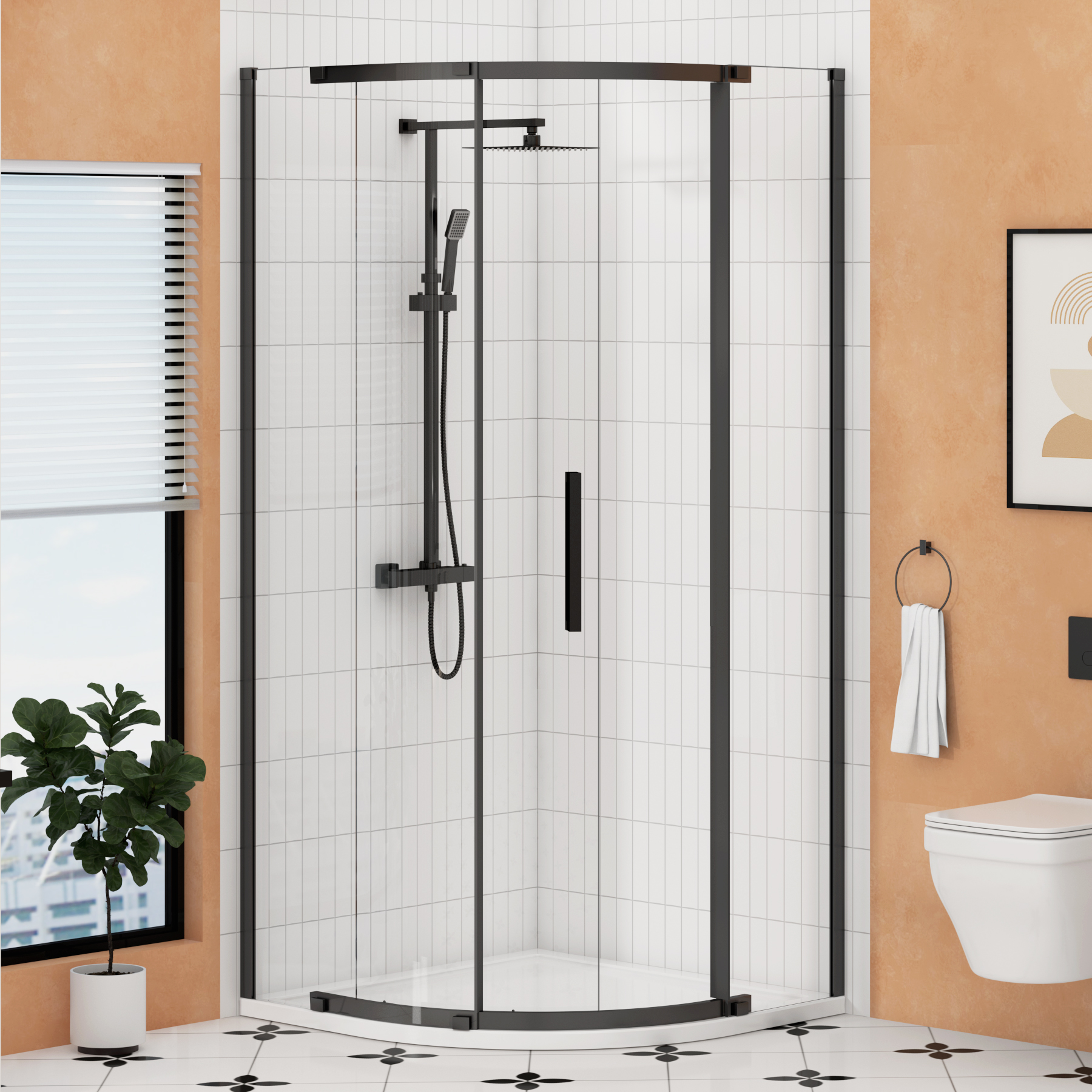 Chelsea Single Door Quadrant Shower Enclosure 8mm Easy Clean Glass, 1950mm Tall - Matt Black