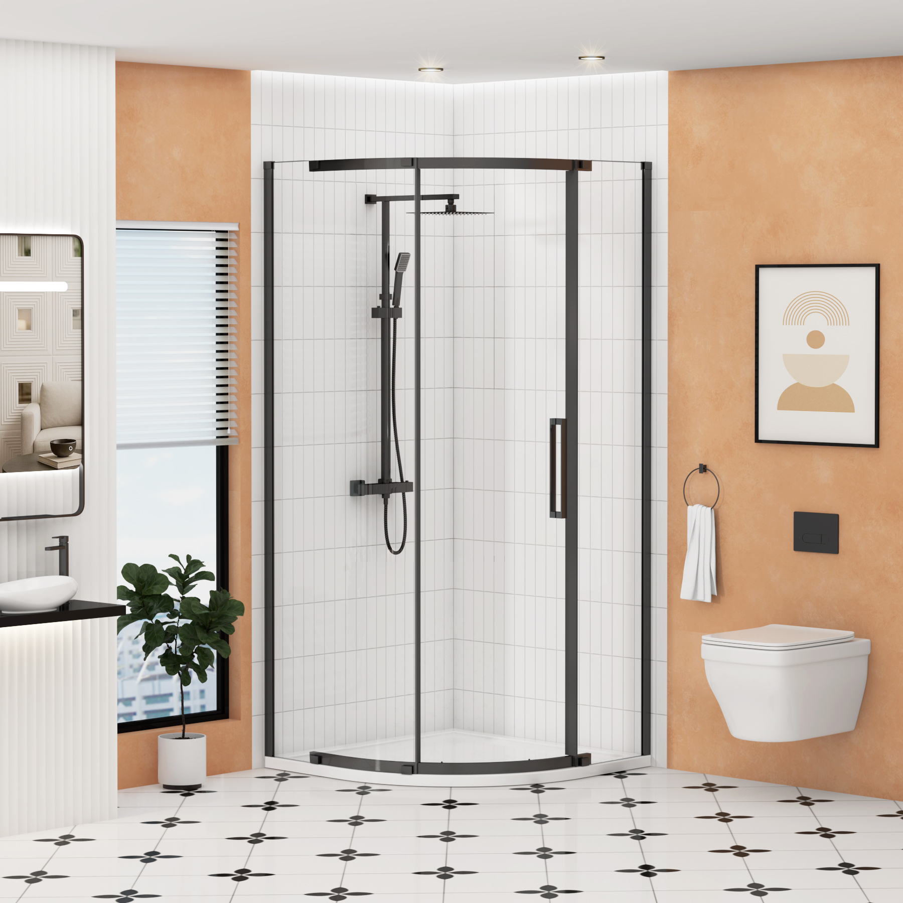 Chelsea Single Door Quadrant Shower Enclosure 8mm Easy Clean Glass, 1950mm Tall - Matt Black