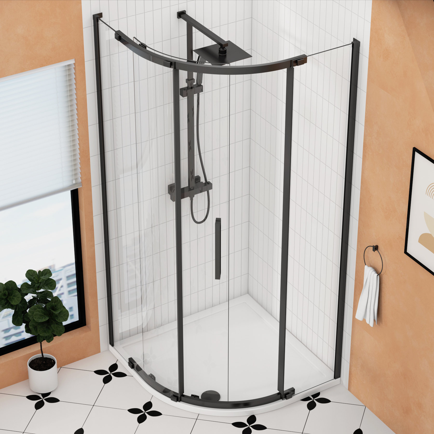 Chelsea Single Door Quadrant Shower Enclosure 8mm Easy Clean Glass, 1950mm Tall - Matt Black