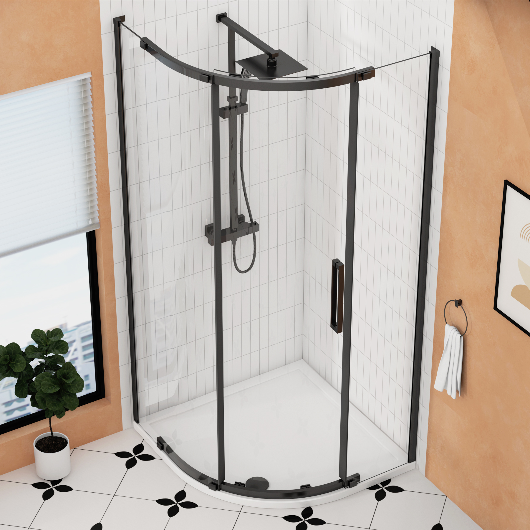 Chelsea Single Door Quadrant Shower Enclosure 8mm Easy Clean Glass, 1950mm Tall - Matt Black