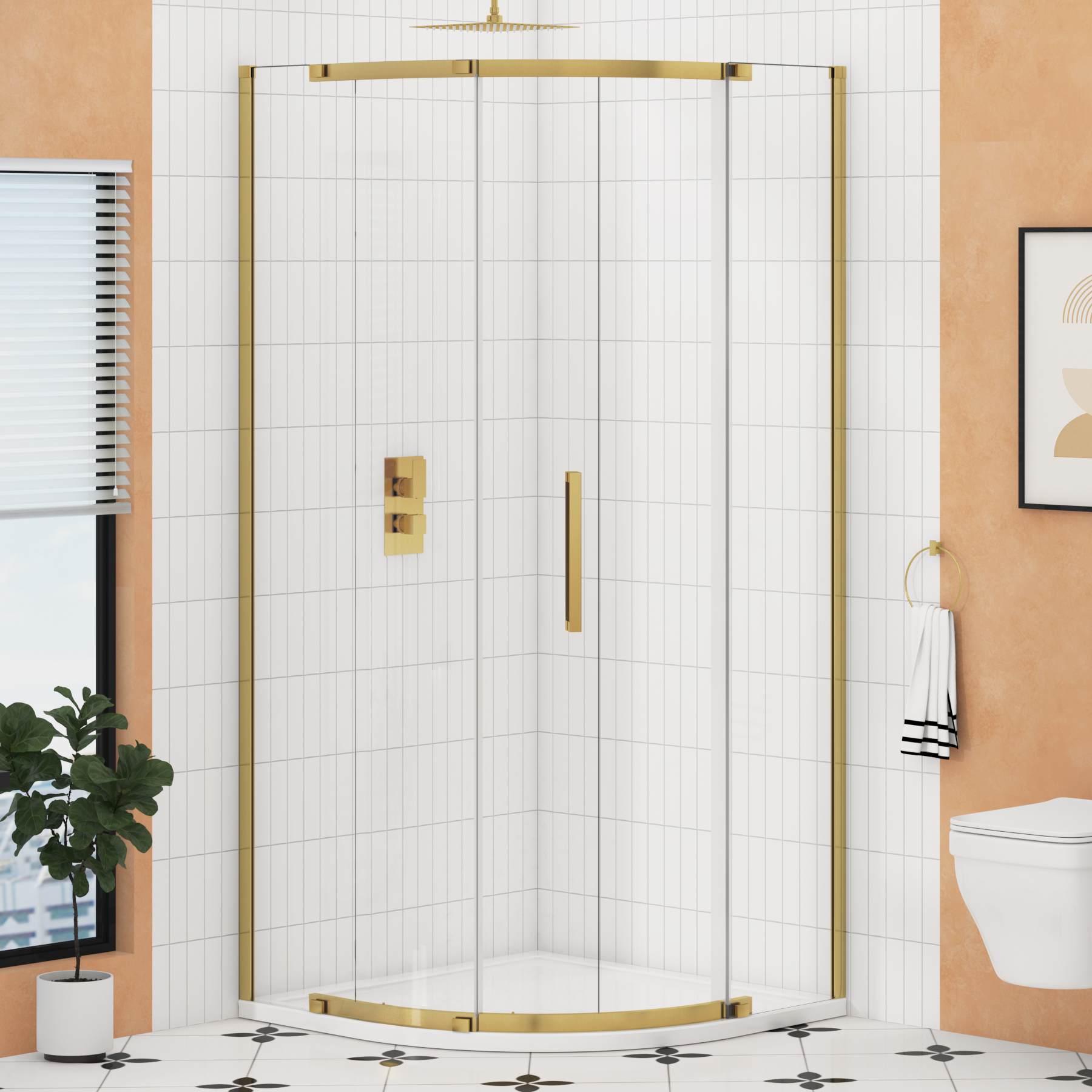 Chelsea Single Door Quadrant Shower Enclosure 8mm Easy Clean Glass, 1950mm Tall - Brushed Brass