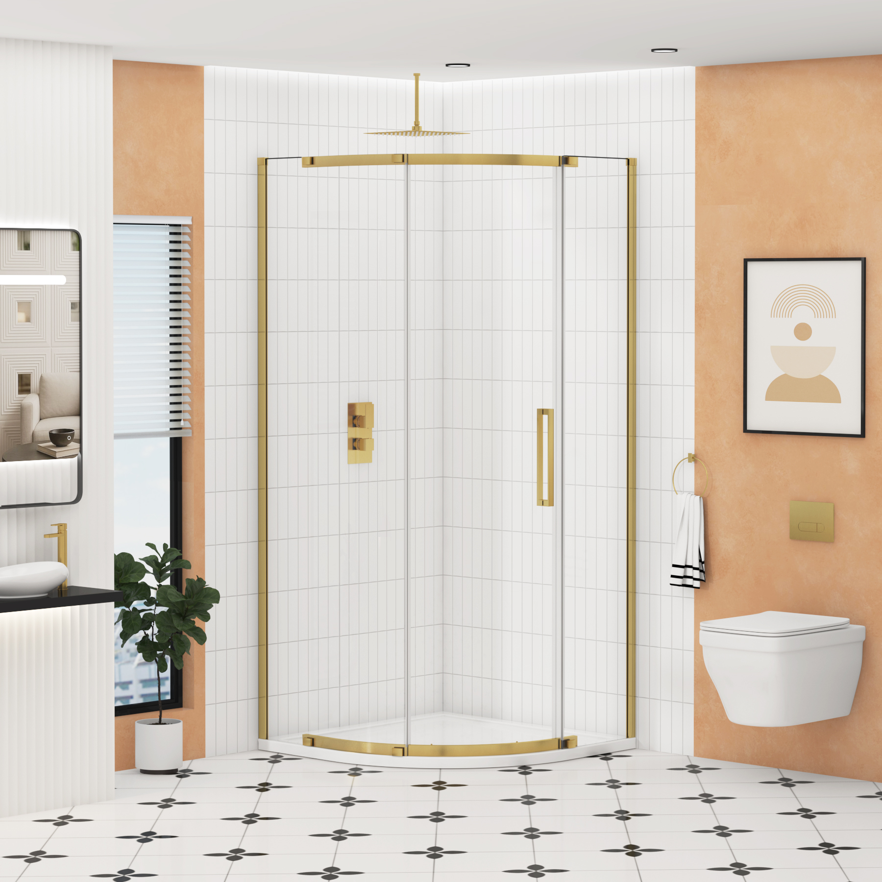 Chelsea Single Door Quadrant Shower Enclosure 8mm Easy Clean Glass, 1950mm Tall - Brushed Brass
