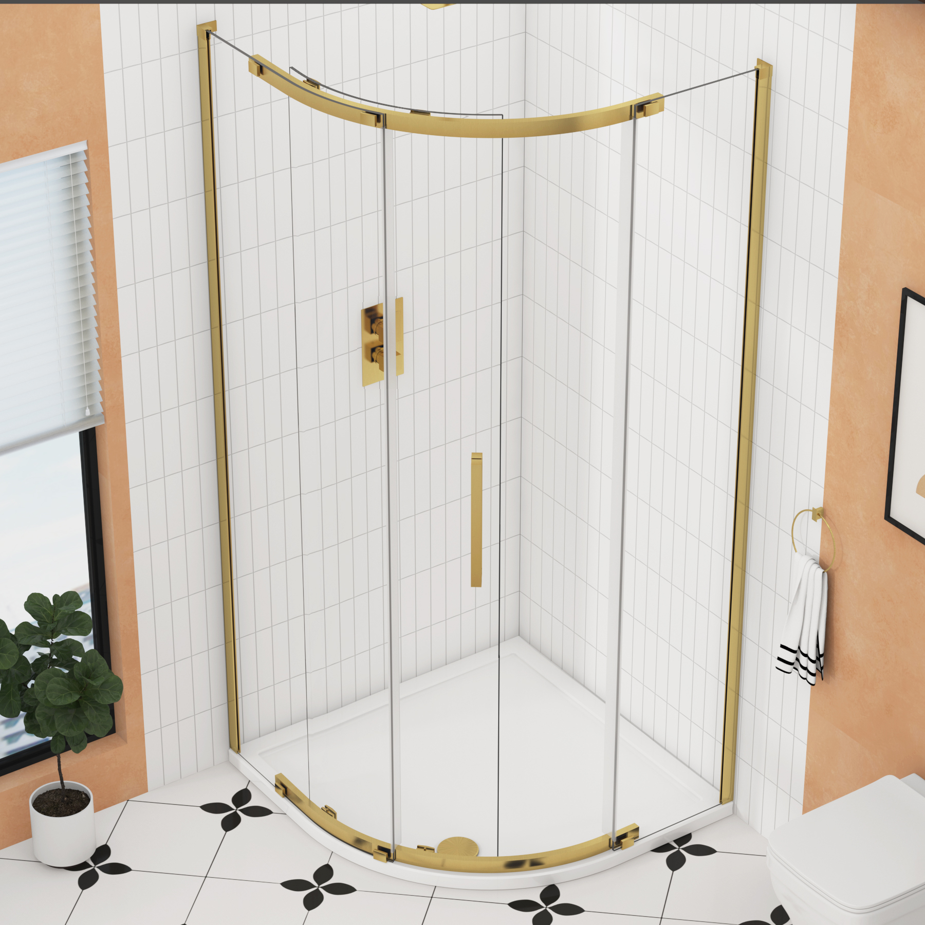 Chelsea Single Door Quadrant Shower Enclosure 8mm Easy Clean Glass, 1950mm Tall - Brushed Brass