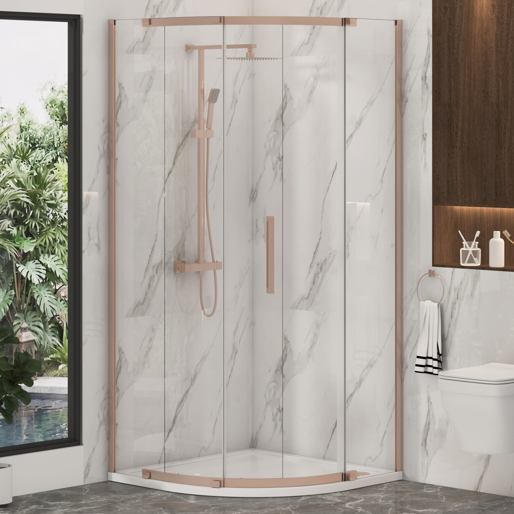 Chelsea Single Door Quadrant Shower Enclosure 8mm Easy Clean Glass, 1950mm Tall - Brushed Bronze