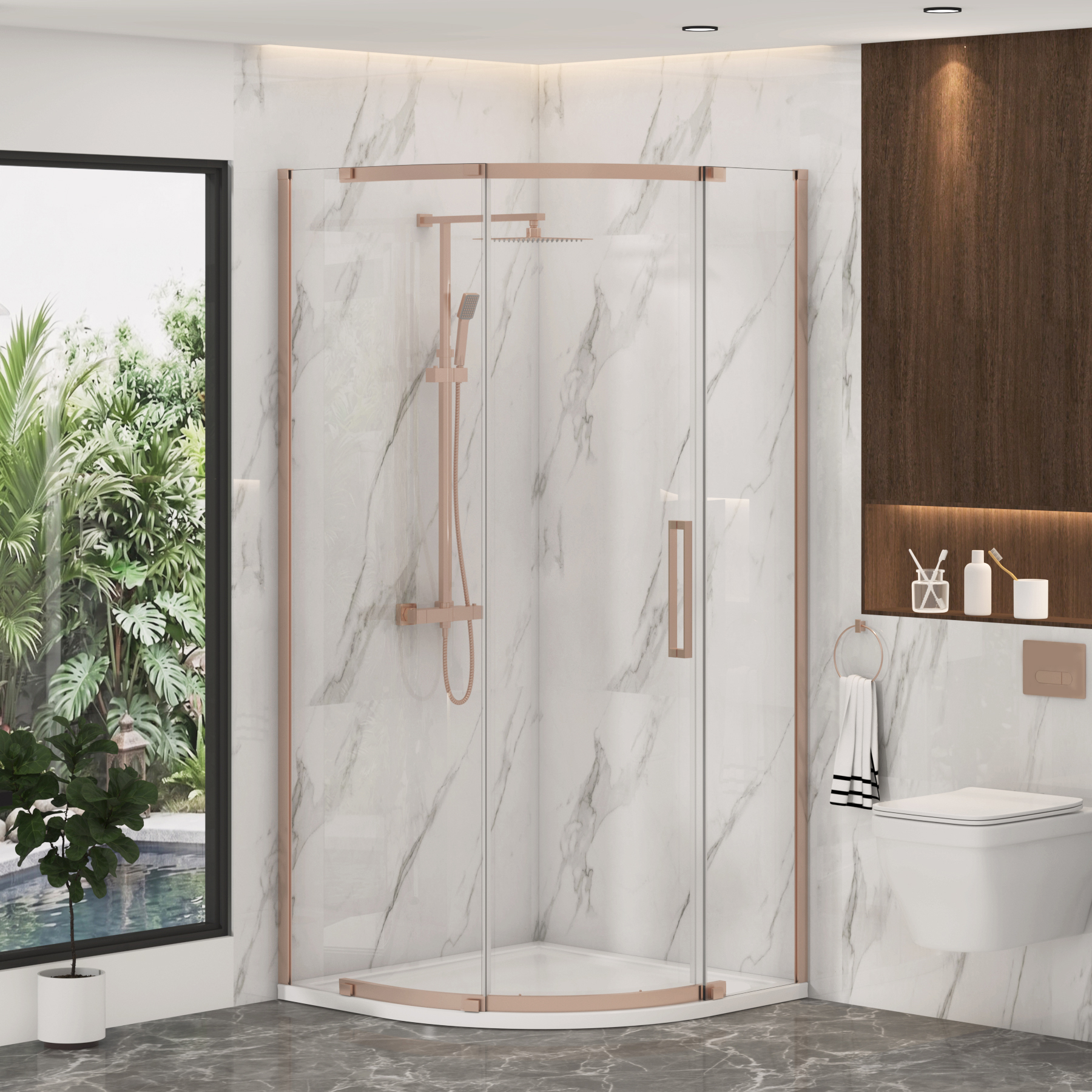 Chelsea Single Door Quadrant Shower Enclosure 8mm Easy Clean Glass, 1950mm Tall - Brushed Bronze