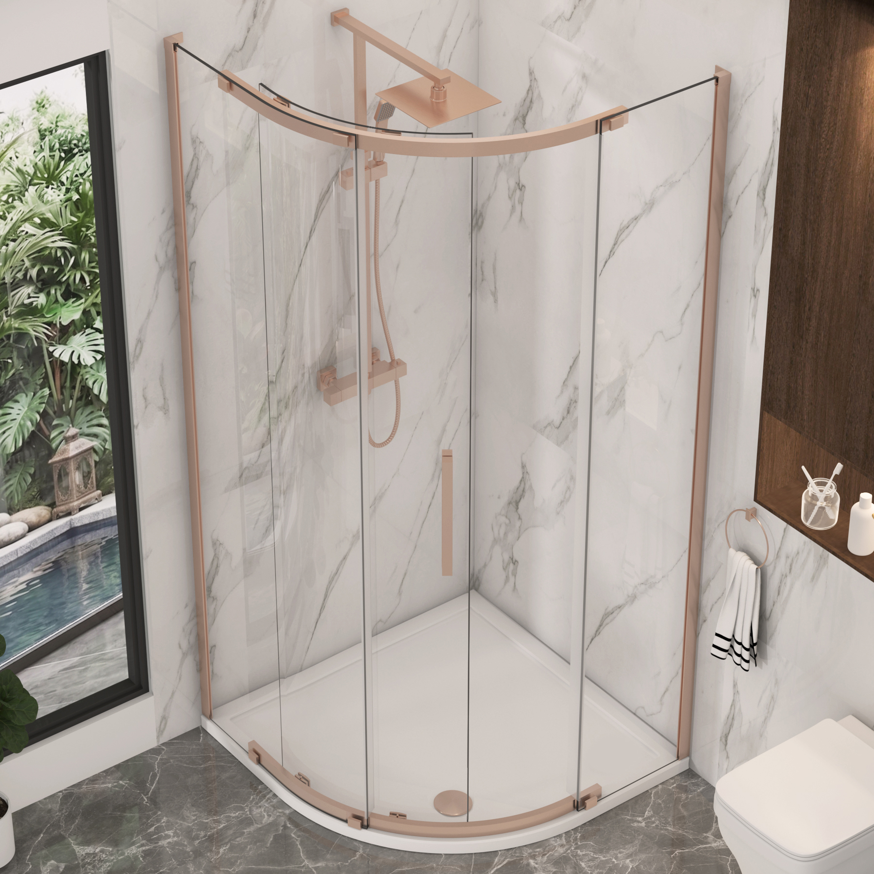 Chelsea Single Door Quadrant Shower Enclosure 8mm Easy Clean Glass, 1950mm Tall - Brushed Bronze