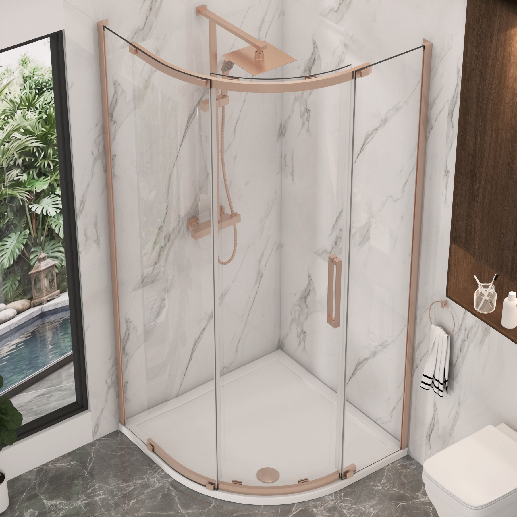 Chelsea Single Door Quadrant Shower Enclosure 8mm Easy Clean Glass, 1950mm Tall - Brushed Bronze