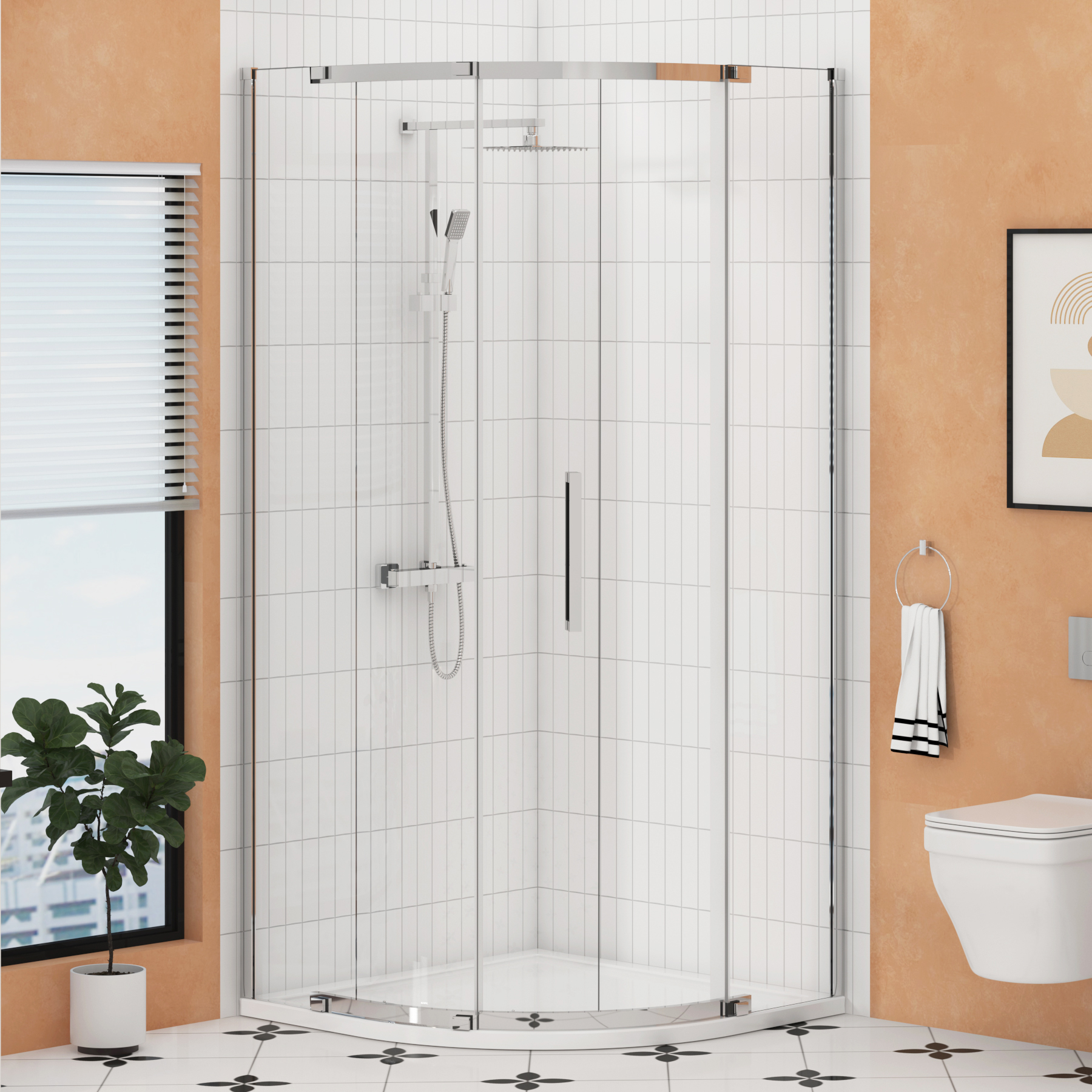 Chelsea Single Door Quadrant Shower Enclosure with Stone Tray 8mm Easy Clean Glass, 1950mm Tall - Chrome