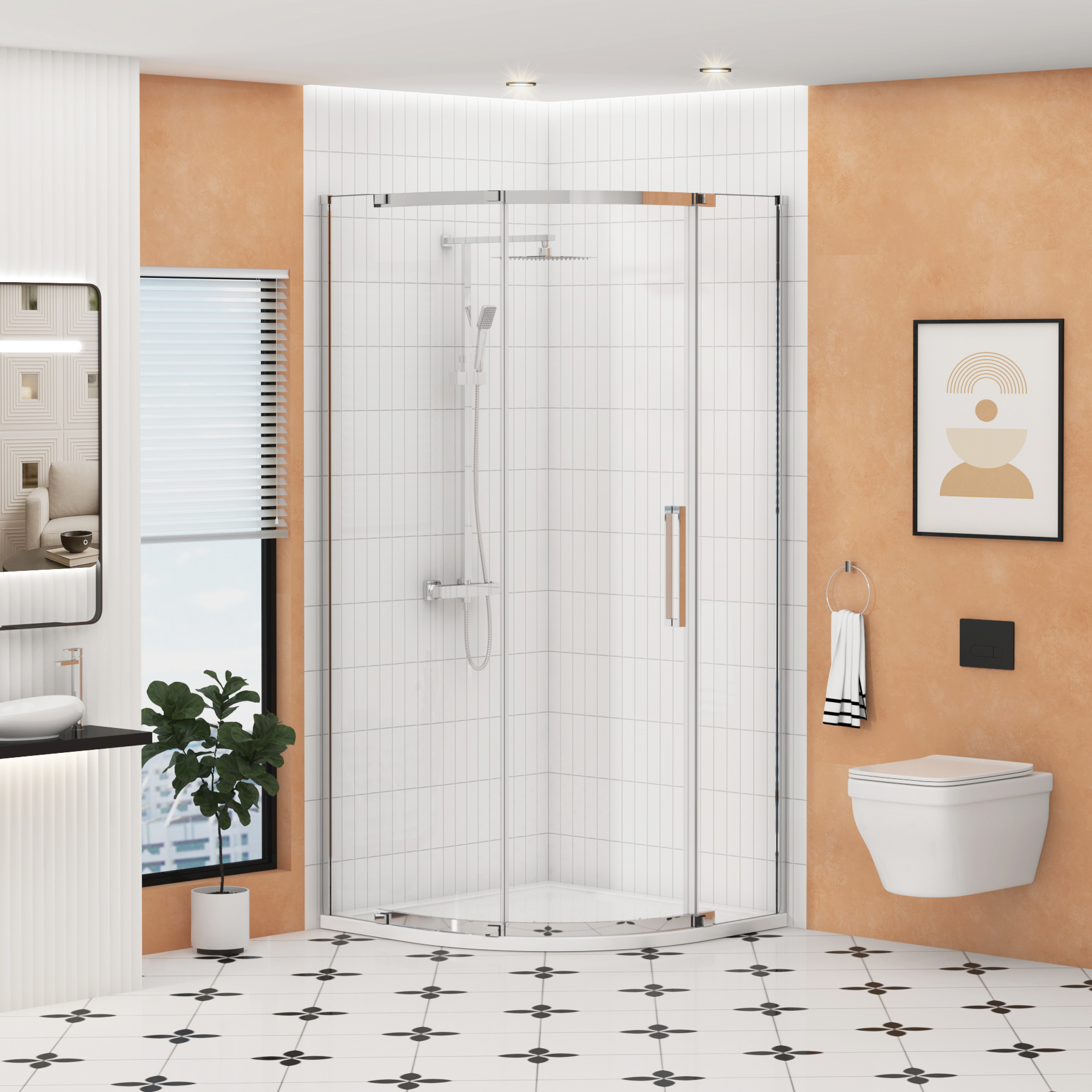 Chelsea Single Door Quadrant Shower Enclosure with Stone Tray 8mm Easy Clean Glass, 1950mm Tall - Chrome