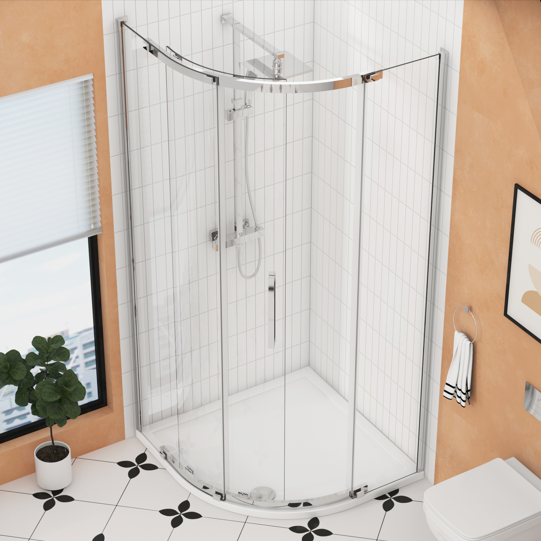 Chelsea Single Door Quadrant Shower Enclosure with Stone Tray 8mm Easy Clean Glass, 1950mm Tall - Chrome