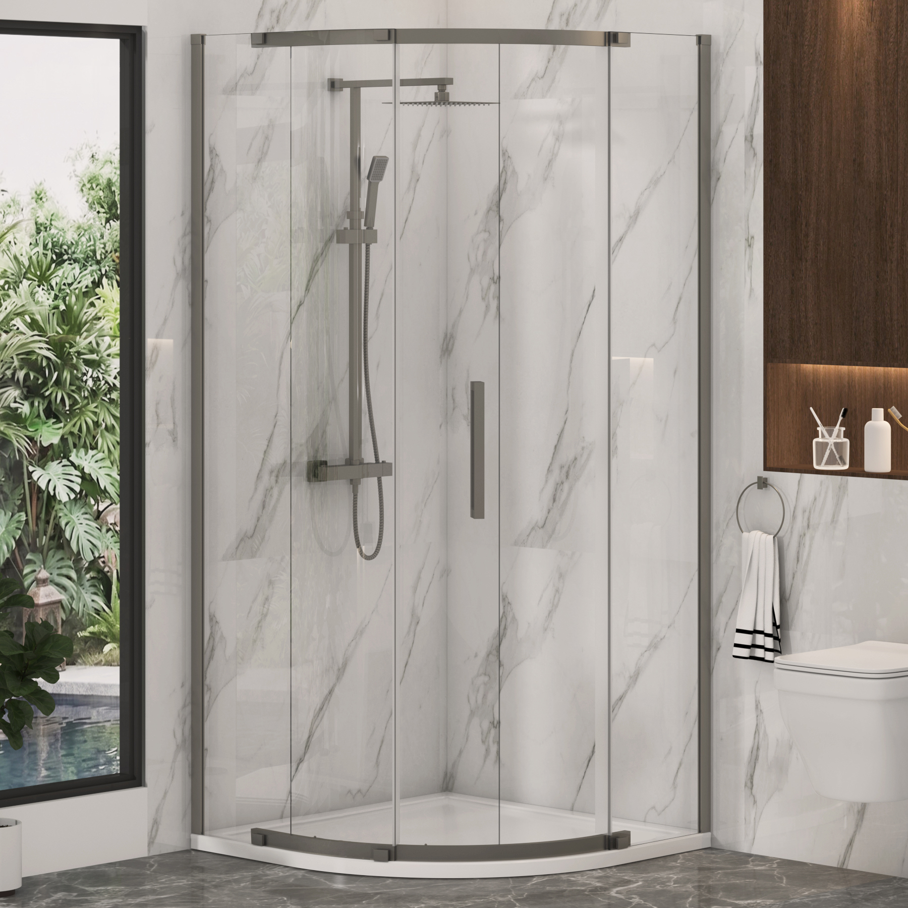 Chelsea Single Door Quadrant Shower Enclosure 8mm Easy Clean Glass, 1950mm Tall - Gun Metal Grey