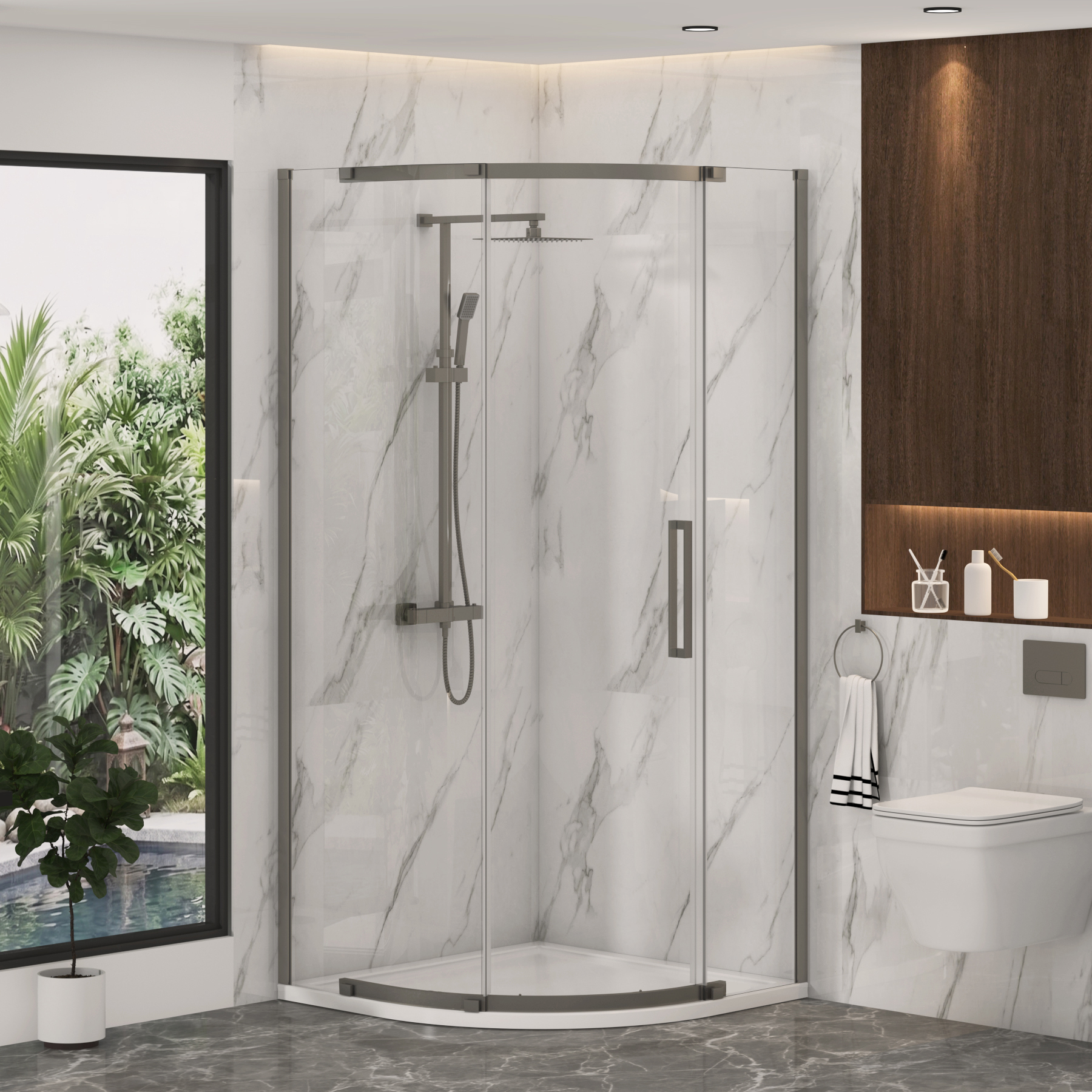 Chelsea Single Door Quadrant Shower Enclosure 8mm Easy Clean Glass, 1950mm Tall - Gun Metal Grey