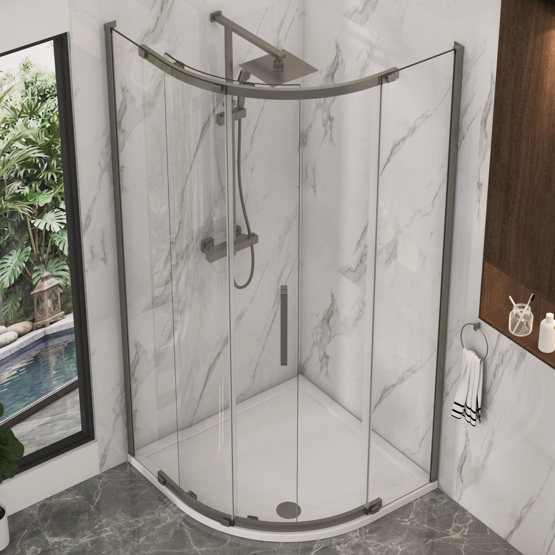 Chelsea Single Door Quadrant Shower Enclosure 8mm Easy Clean Glass, 1950mm Tall - Gun Metal Grey