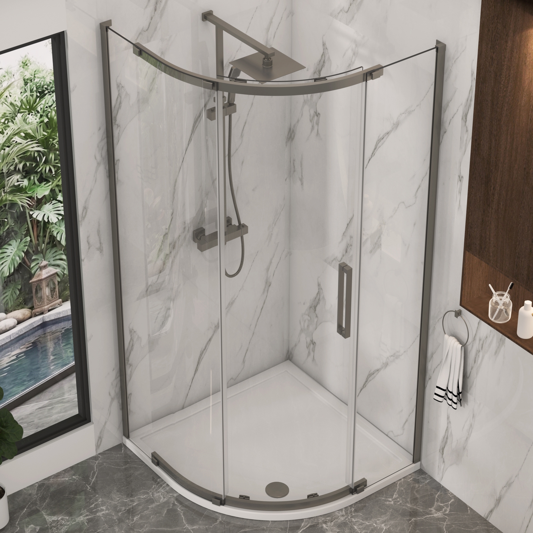 Chelsea Single Door Quadrant Shower Enclosure 8mm Easy Clean Glass, 1950mm Tall - Gun Metal Grey