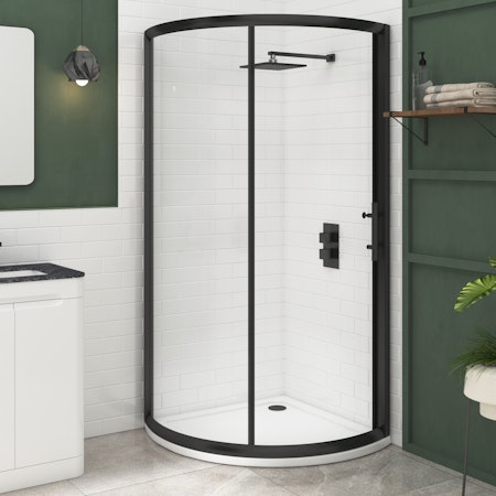 Valencia 760 x 760mm Matt Black Quadrant Shower Enclosure with Acrylic Tray - 6mm Single Door