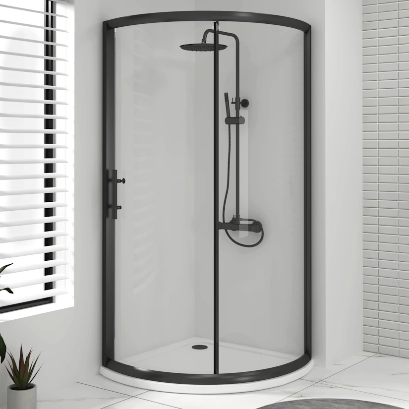 Valencia 6mm Single Door Matt Black Quadrant Shower Enclosure with ...