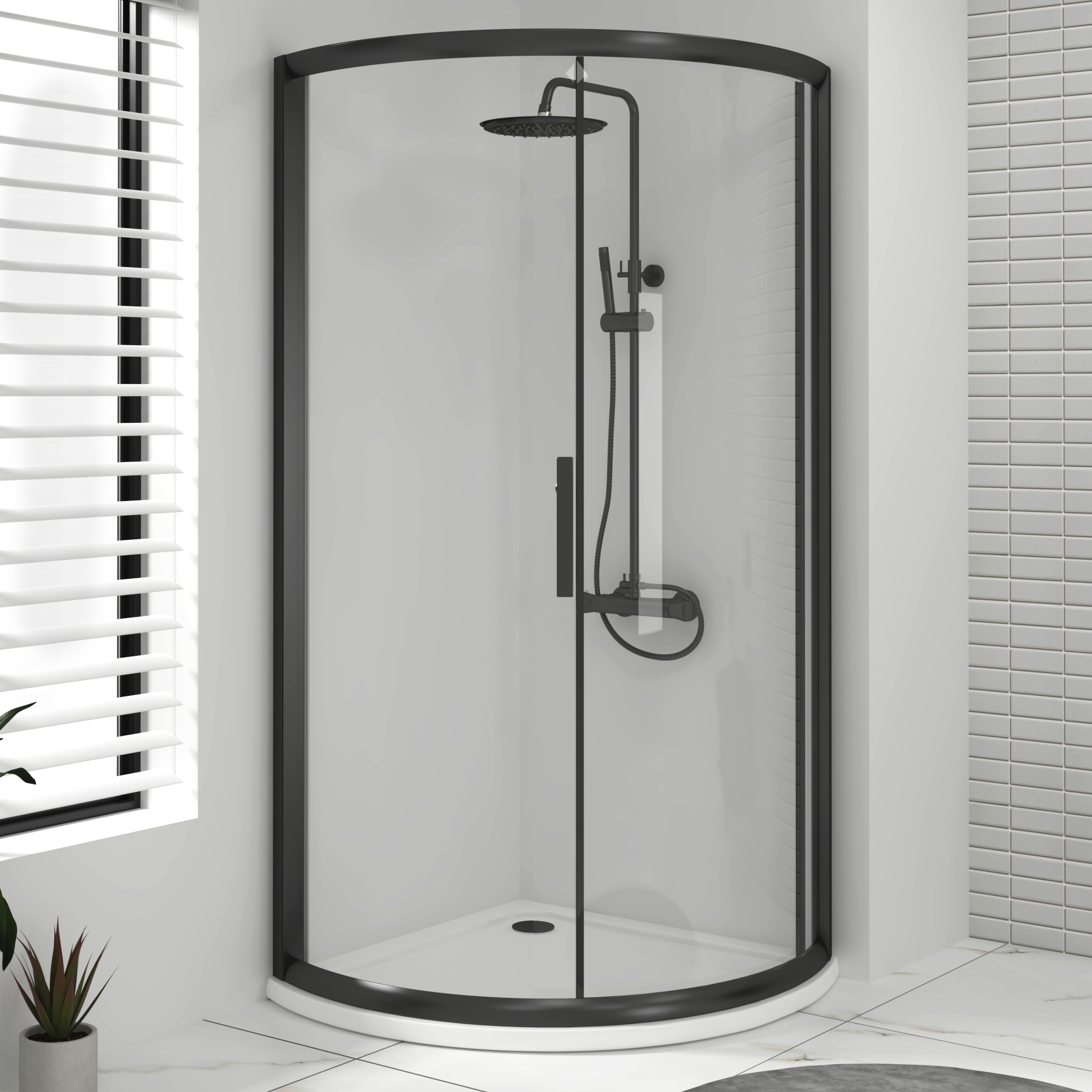 Valencia 860 x 860mm Matt Black Quadrant Shower Enclosure with Acrylic ...