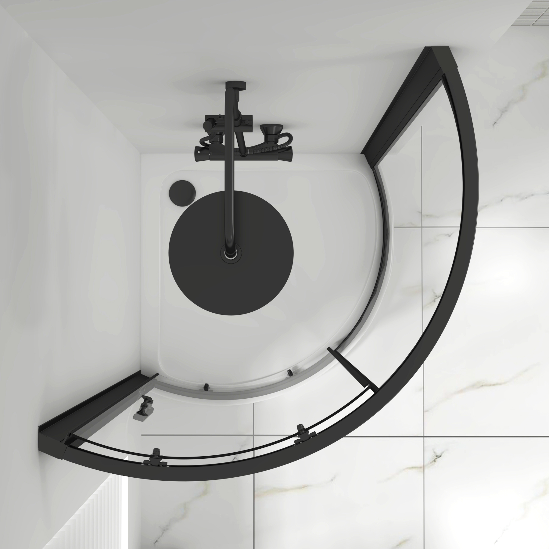 Valencia 6mm Single Door Matt Black Quadrant Shower Enclosure with Acrylic Tray - Various Sizes