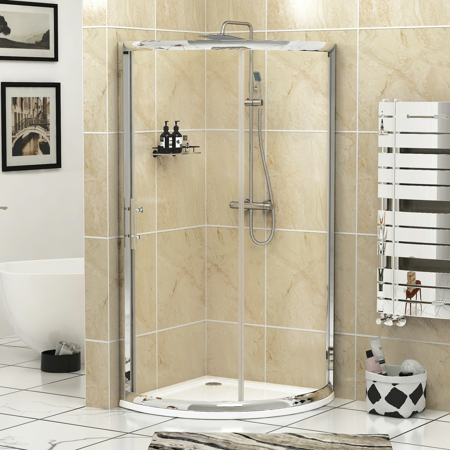 Bow 6mm Single Door Quadrant Shower Enclosure + Acrylic Tray - Various Sizes