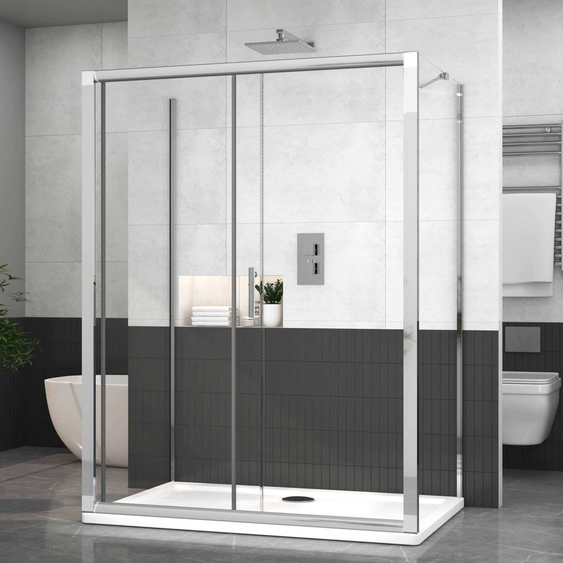 Grand 1400 x 800mm Rectangle Sliding Door 3-Sided Shower Enclosure 6mm Glass