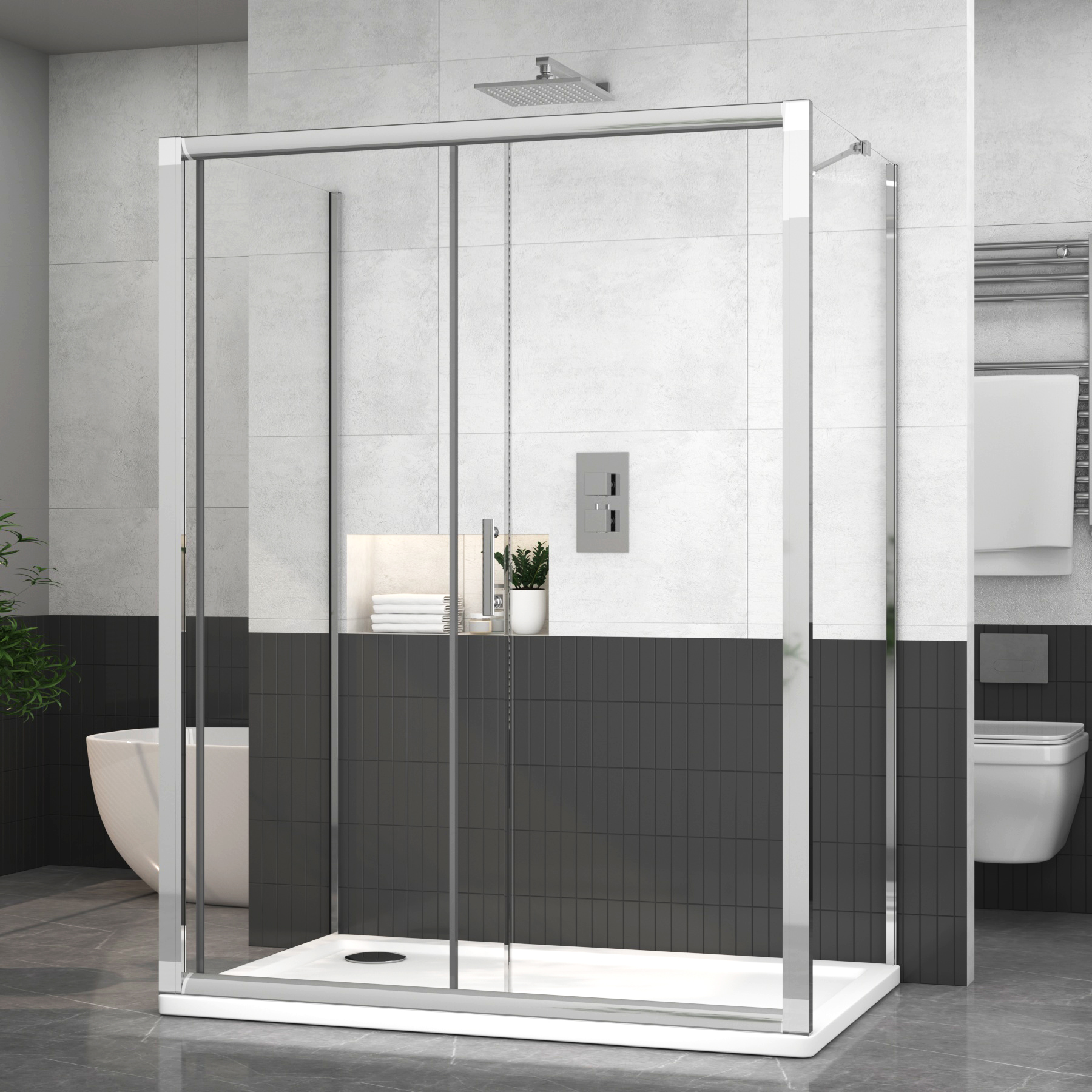 Grand 1000 x 800mm Rectangle Sliding Door 3-Sided Shower Enclosure 6mm Glass