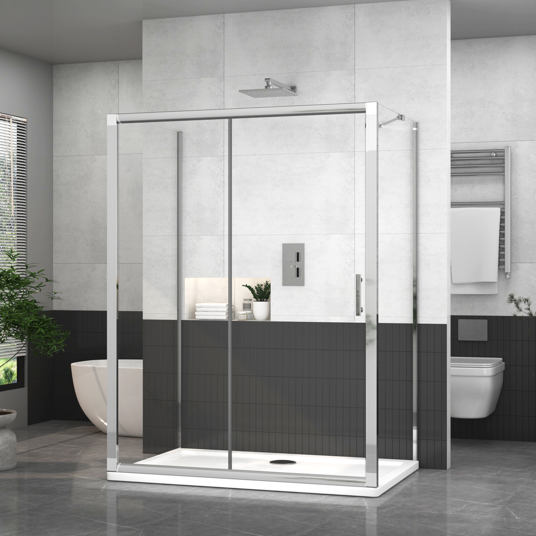 Grand 1400 x 800mm Rectangle Sliding Door 3-Sided Shower Enclosure 6mm Glass