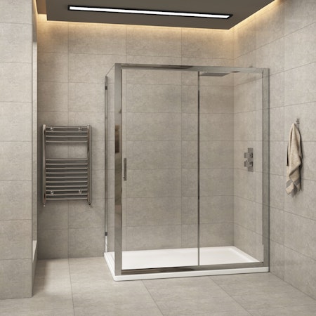 Grand 1700 x 900mm Sliding Door Rectangle Shower Enclosure wih Pearlstone Tray