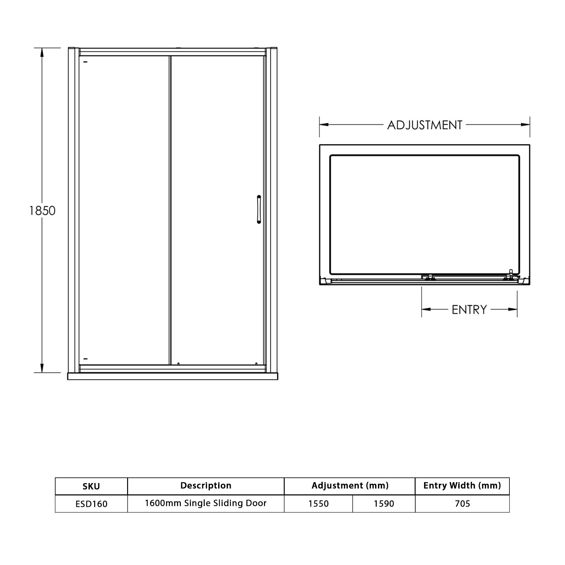 Grand 1600 x 800mm Rectangle Sliding Door 3-Sided Shower Enclosure 6mm Glass