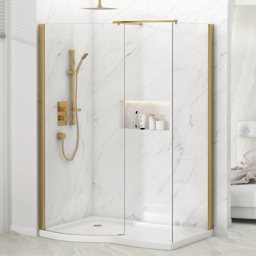 Glass Walk In Box Milan 1400 x 900mm Curved Walk In Enclosure 8mm Glass + Tray - Brushed ...