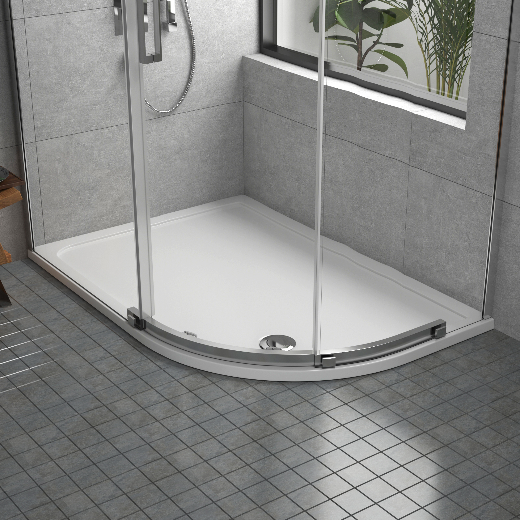Apex Right Handed Offset Quadrant Stone Shower Tray