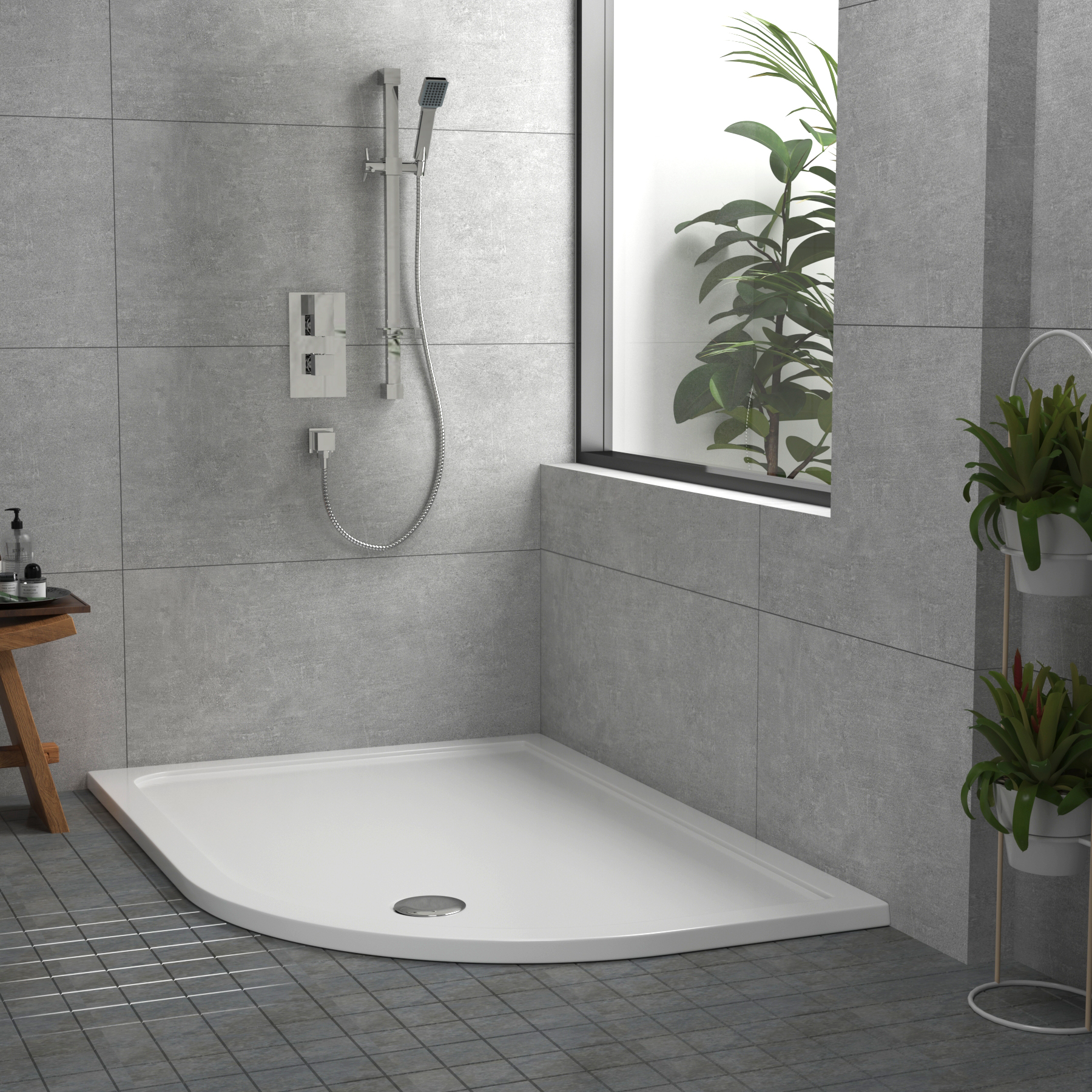 Apex Right Handed Offset Quadrant Stone Shower Tray