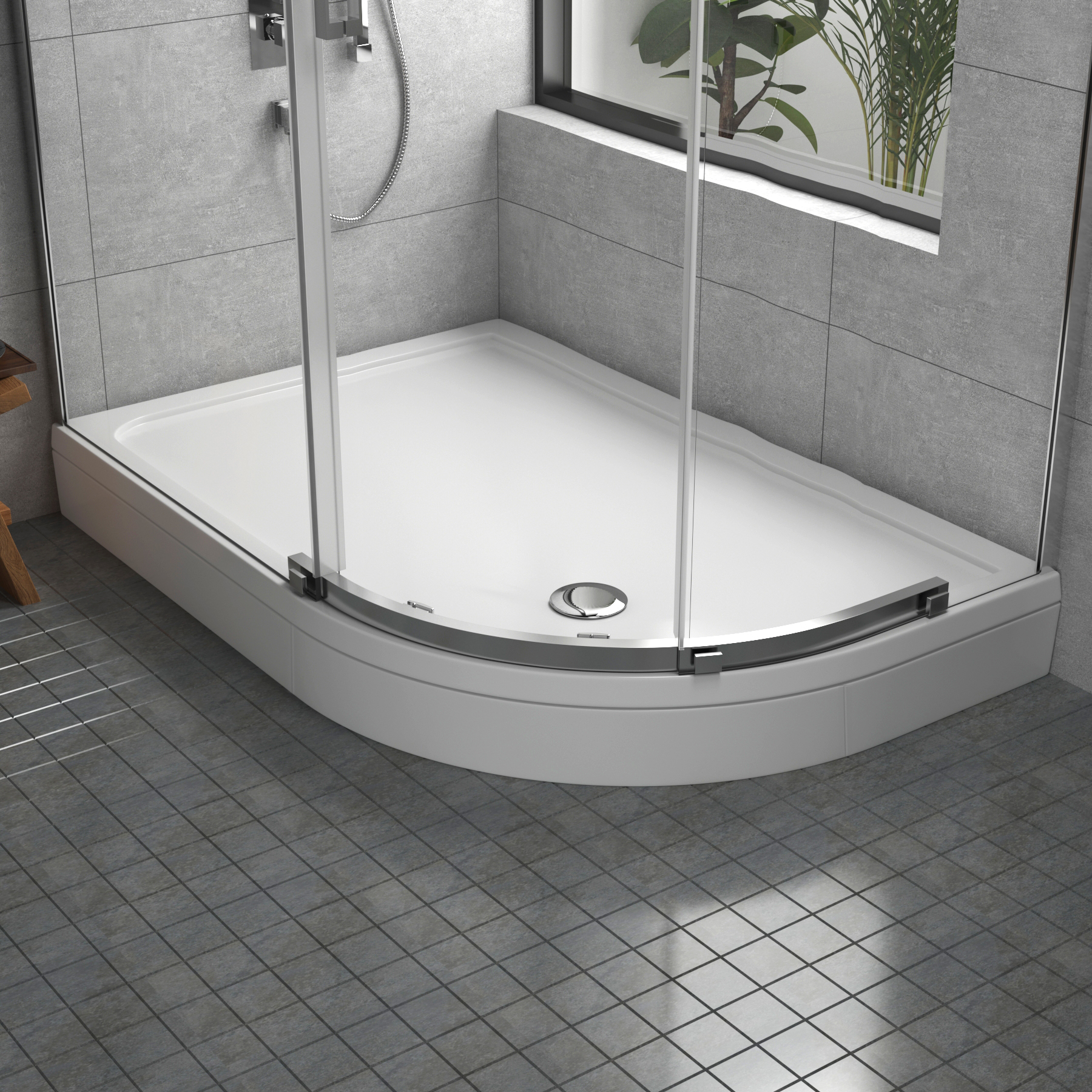 Apex Left Handed Offset Quadrant Stone Shower Tray with Riser Kit