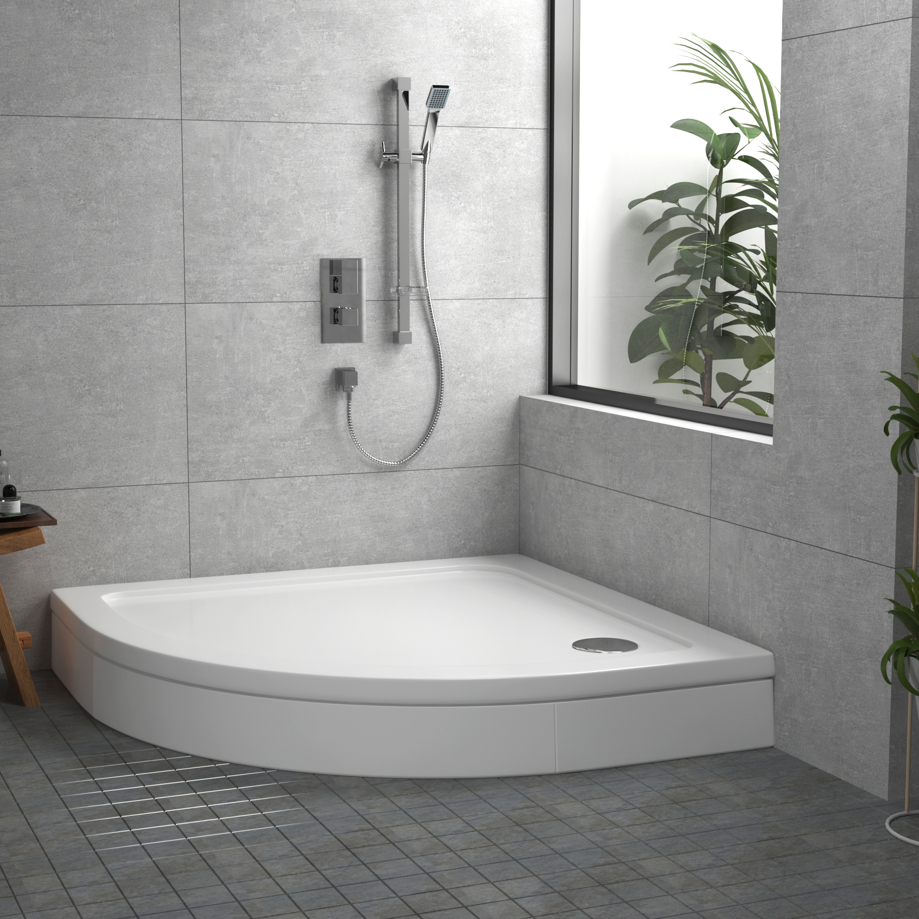 Apex Quadrant Stone Shower Tray with Riser Kit