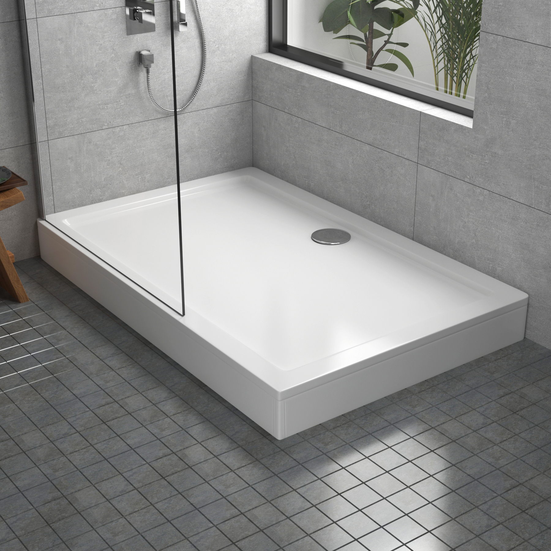 Apex Rectangular Stone Shower Tray with Riser Kit - upto 1700mm