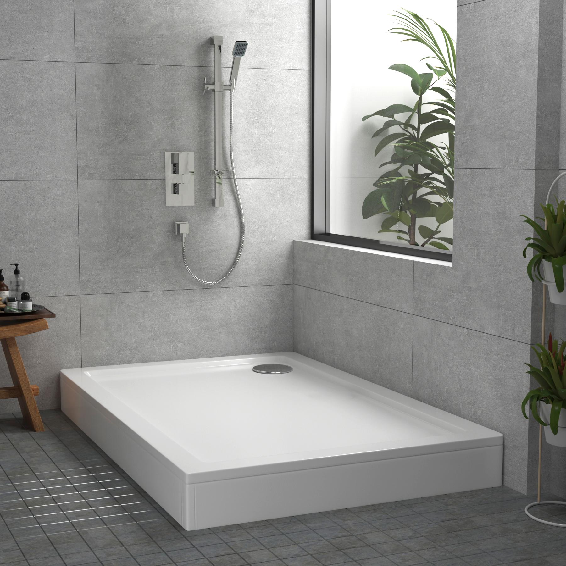 Apex Rectangular Stone Shower Tray with Riser Kit
