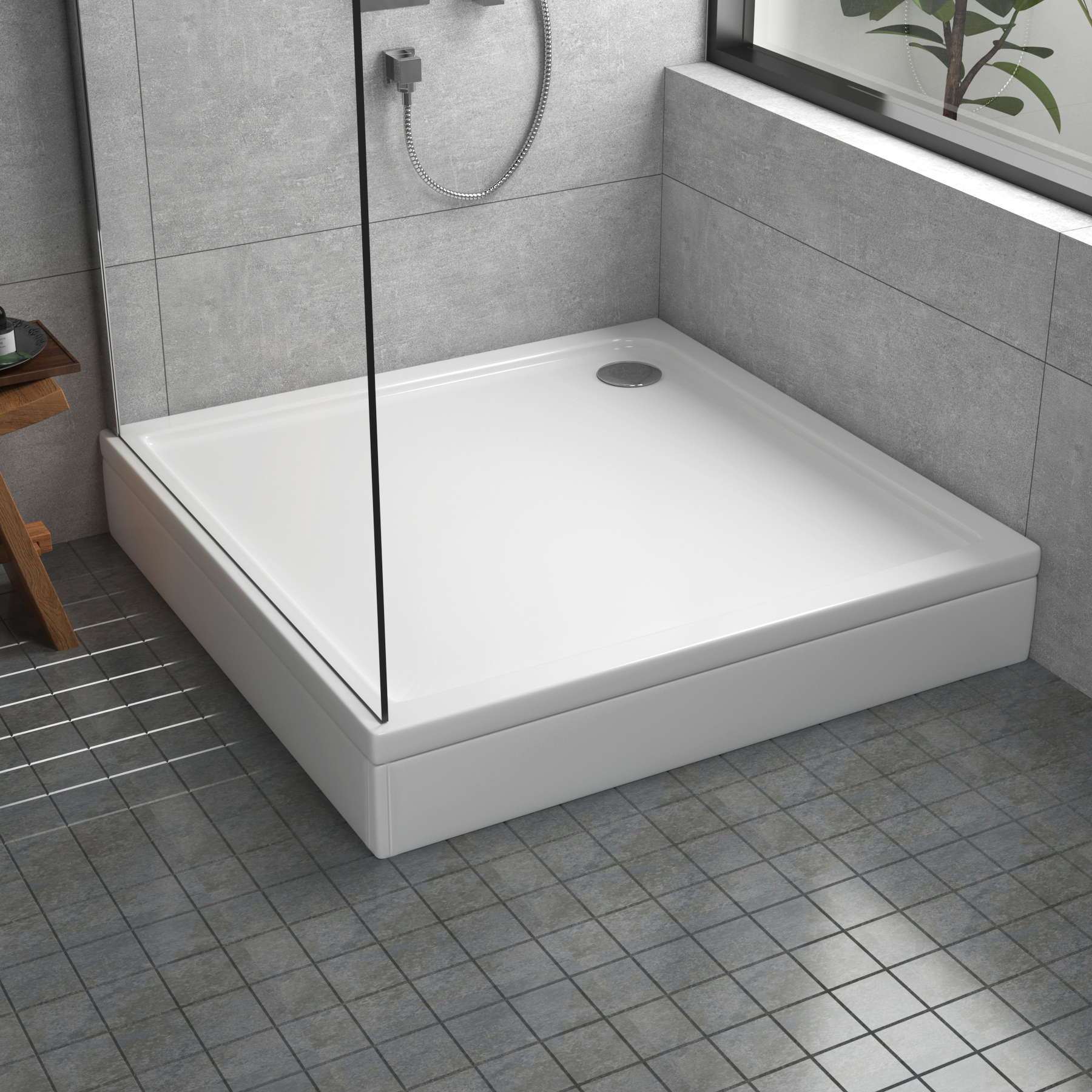 Apex Square Stone Shower Tray with Riser Kit