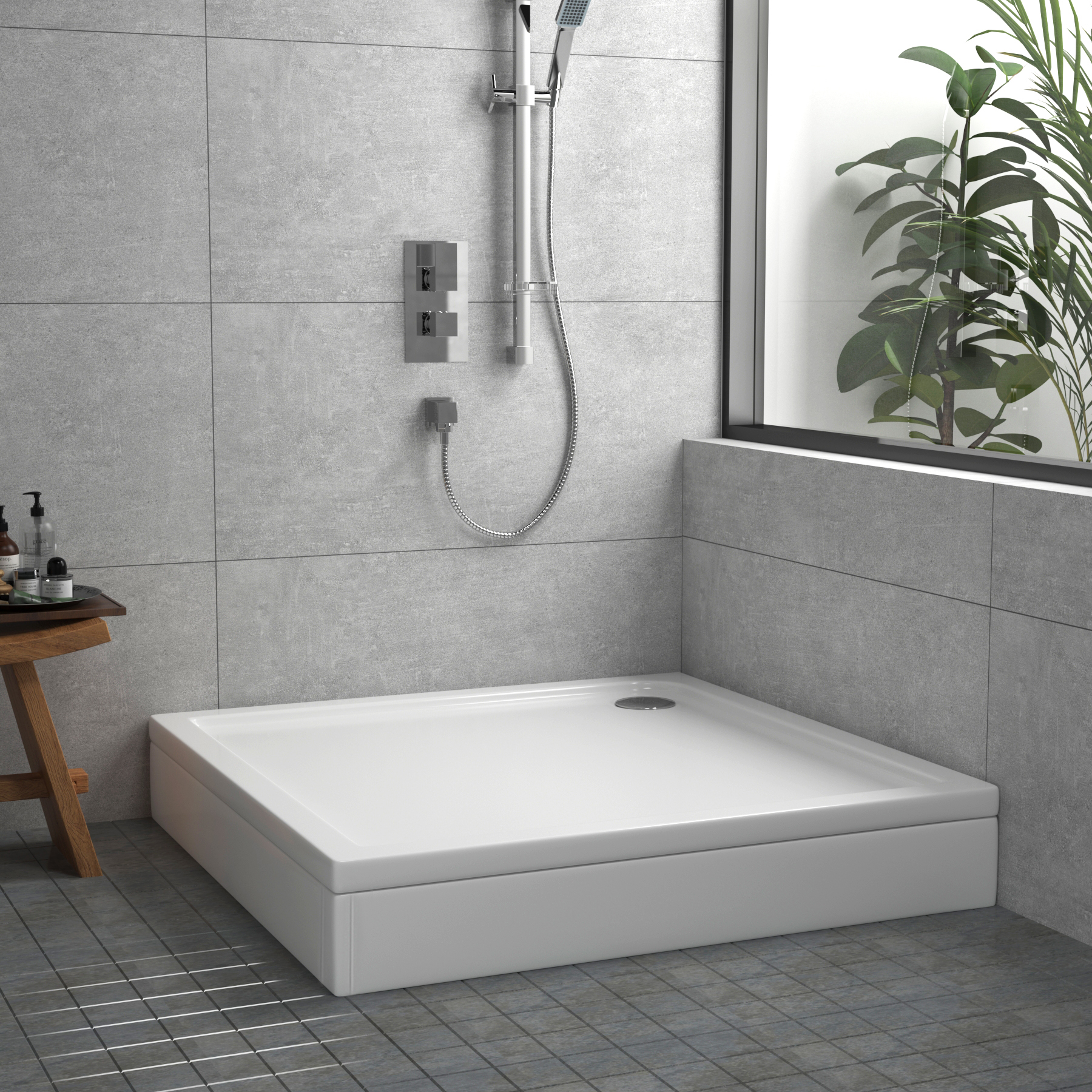 Apex Square Stone Shower Tray with Riser Kit