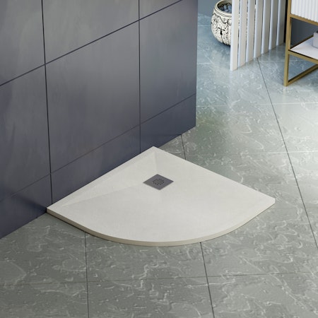 LuxeFlo Quadrant White Slate Effect Shower Tray 800 x 800 x 30 with Waste & Chrome Grate 