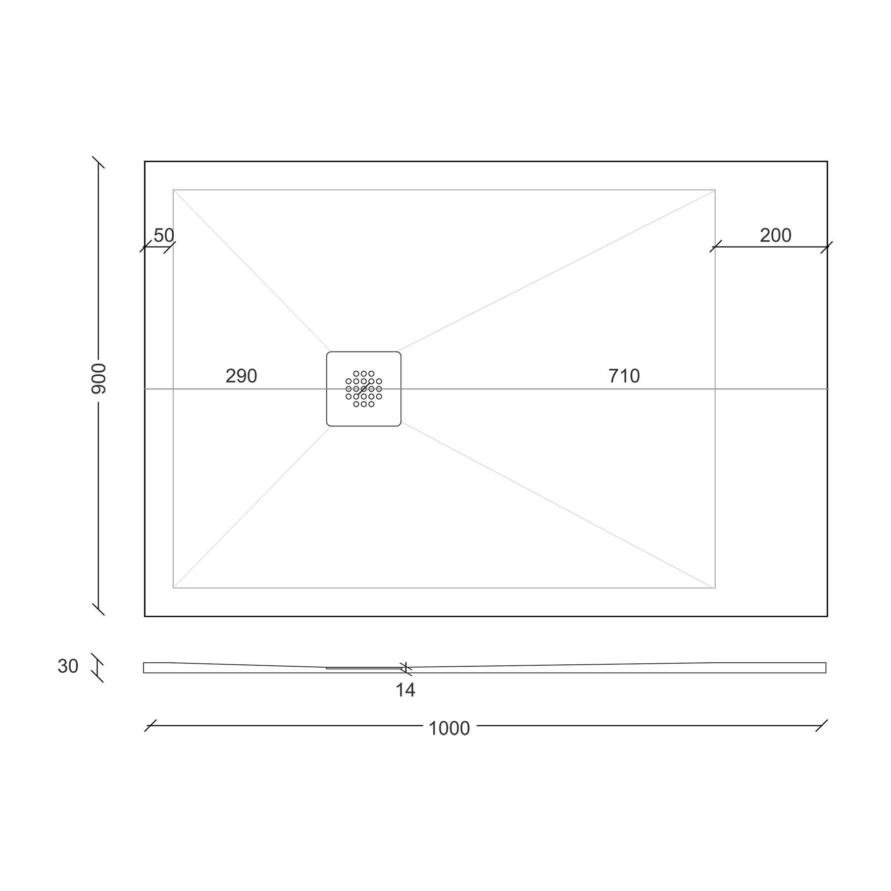 LuxeFlo Rectangular Black Slate Effect Shower Tray 1000 x 900 x 30 with