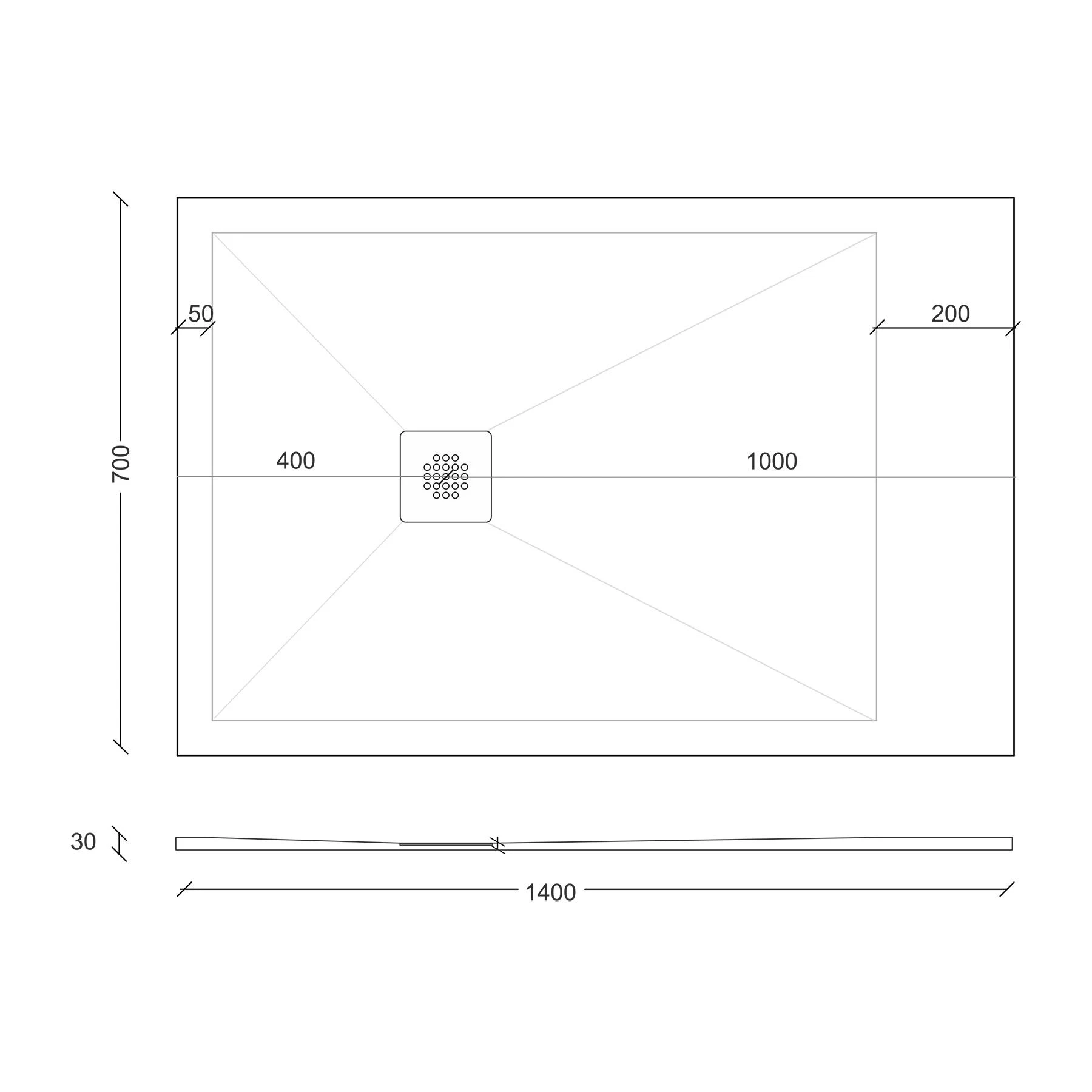 Luxor 3 Sided 1400 x 700mm Walk In Fluted Shower Enclosure with Tray