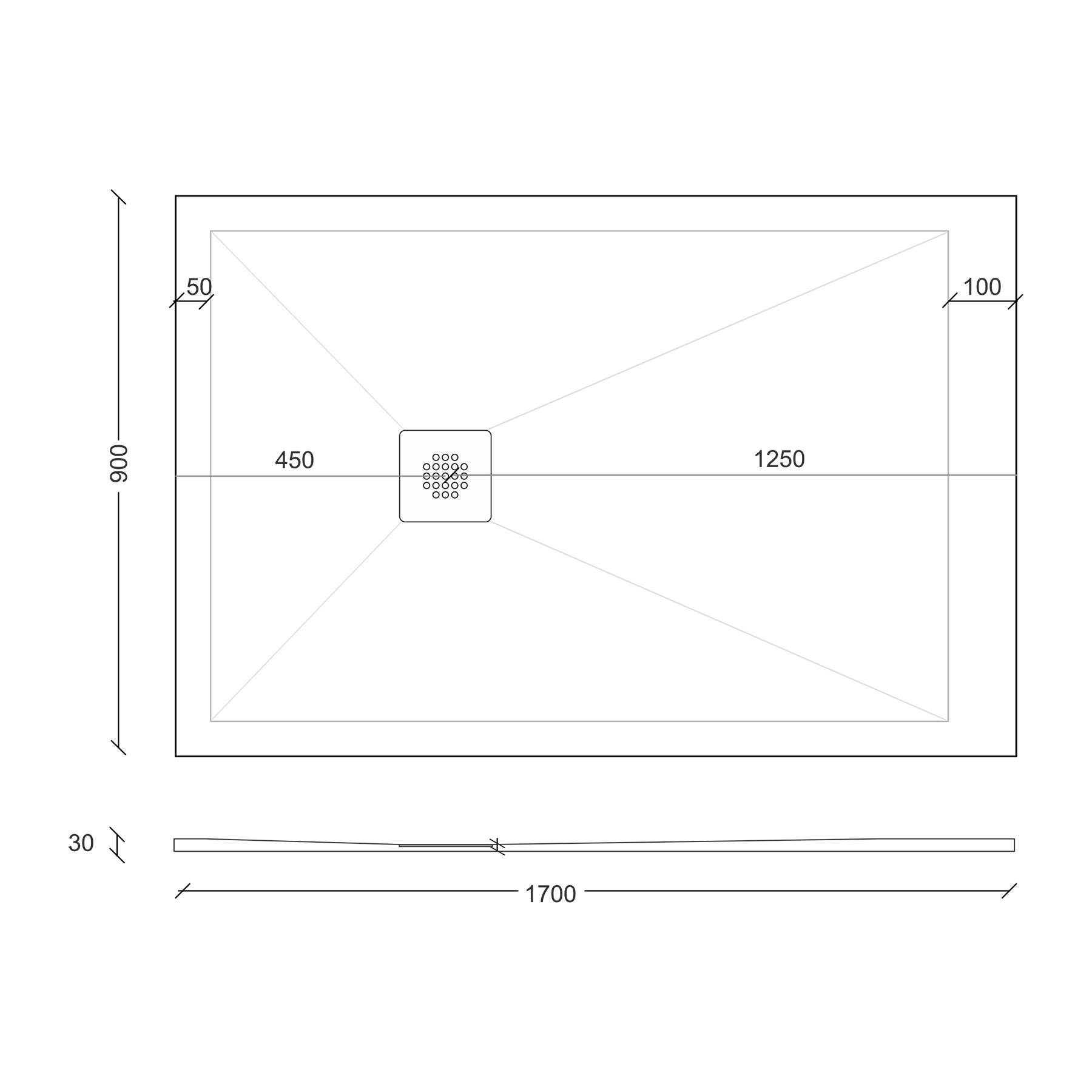 LuxeFlo Rectangular Black Slate Effect Shower Tray 1700 x 900 x 30 with