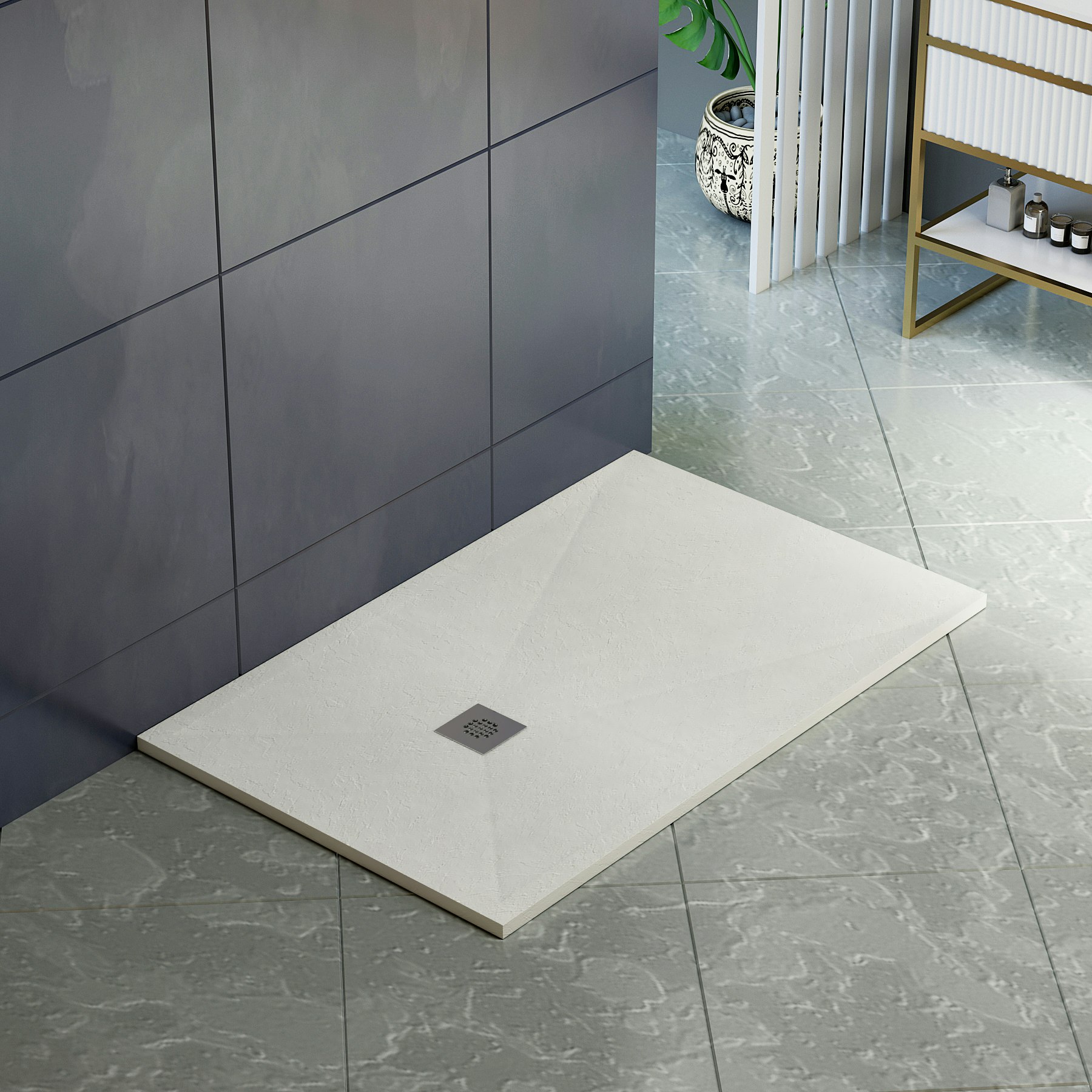LuxeFlo Rectangular White Slate Effect Shower Tray 1200 x 800 x 30 with