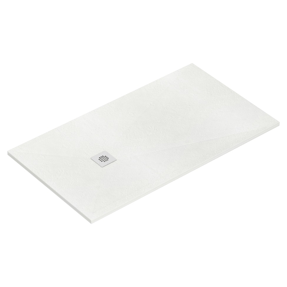 LuxeFlo Rectangular White Slate Effect Shower Tray 1000 x 900 x 30 with Waste & Chrome Grate 