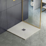 LuxeFlo Square White Slate Effect Shower Tray with Waste & Chrome Grate  - Multiple Sizes